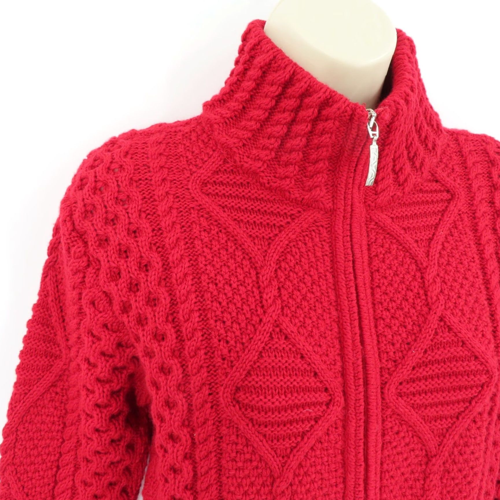 Vintage Blarney Aran Originals Womens XS Red Wool Knit Zip Sweater Size XS / US 0-2 / IT 36-38 - 3 Thumbnail