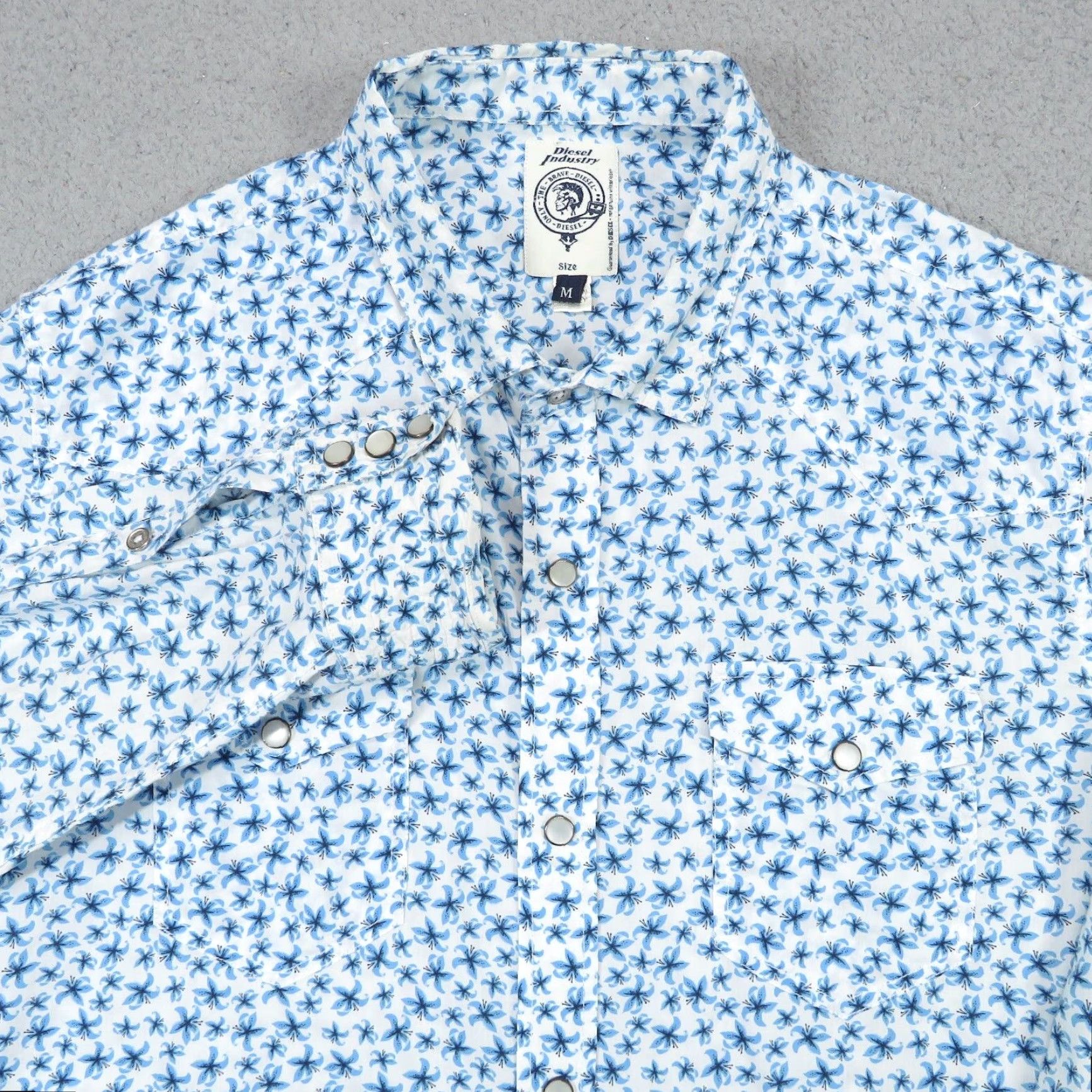 Diesel Diesel Shirt Mens Medium Blue White Western Pearl Snap Floral All Over Designer Shirt Size US M / EU 48-50 / 2 - 2 Thumbnail