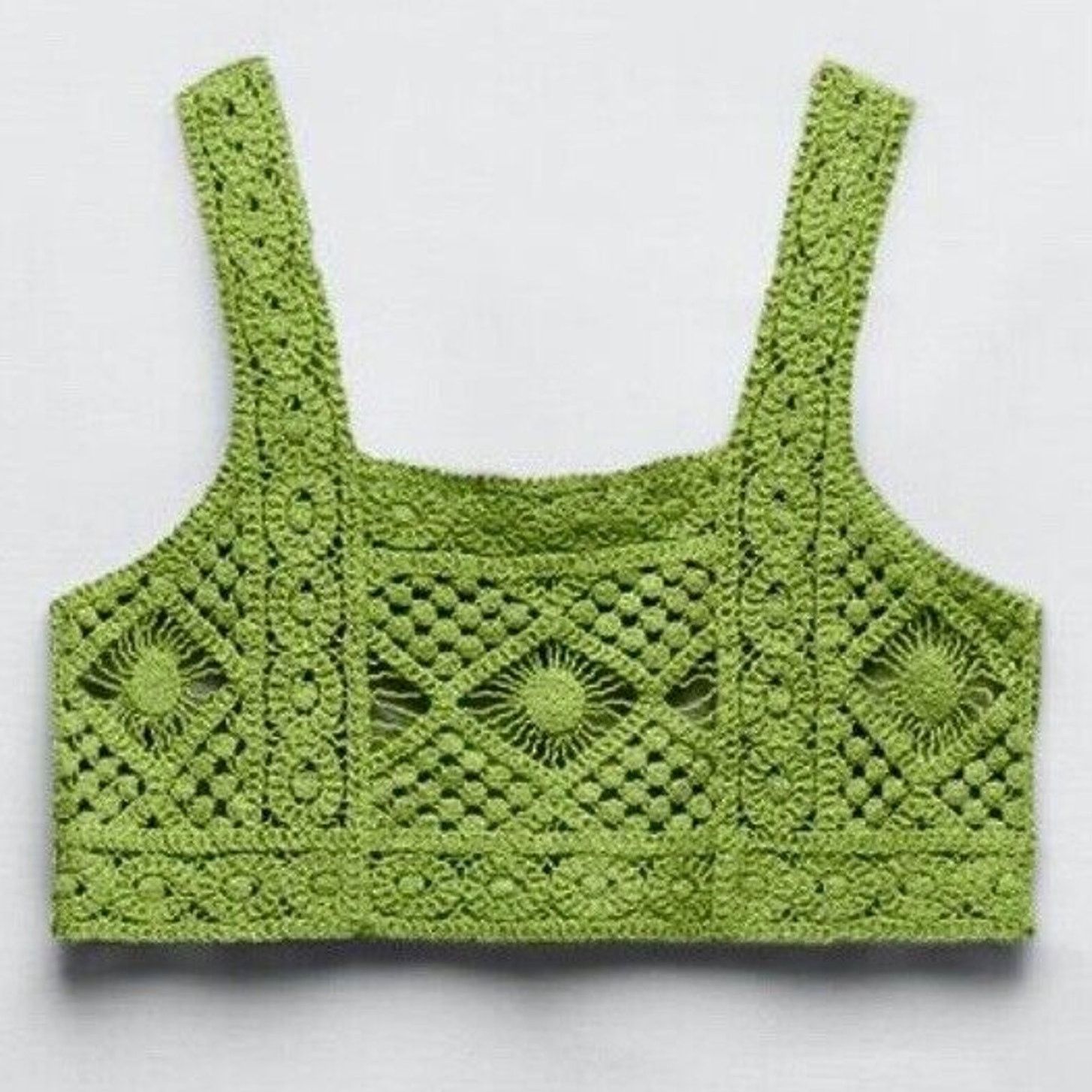 Zara NWT Zara Lime Green Square Neck Crochet Crop Tank Top Small Size S / US 4 / IT 40 - 1 Thumbnail