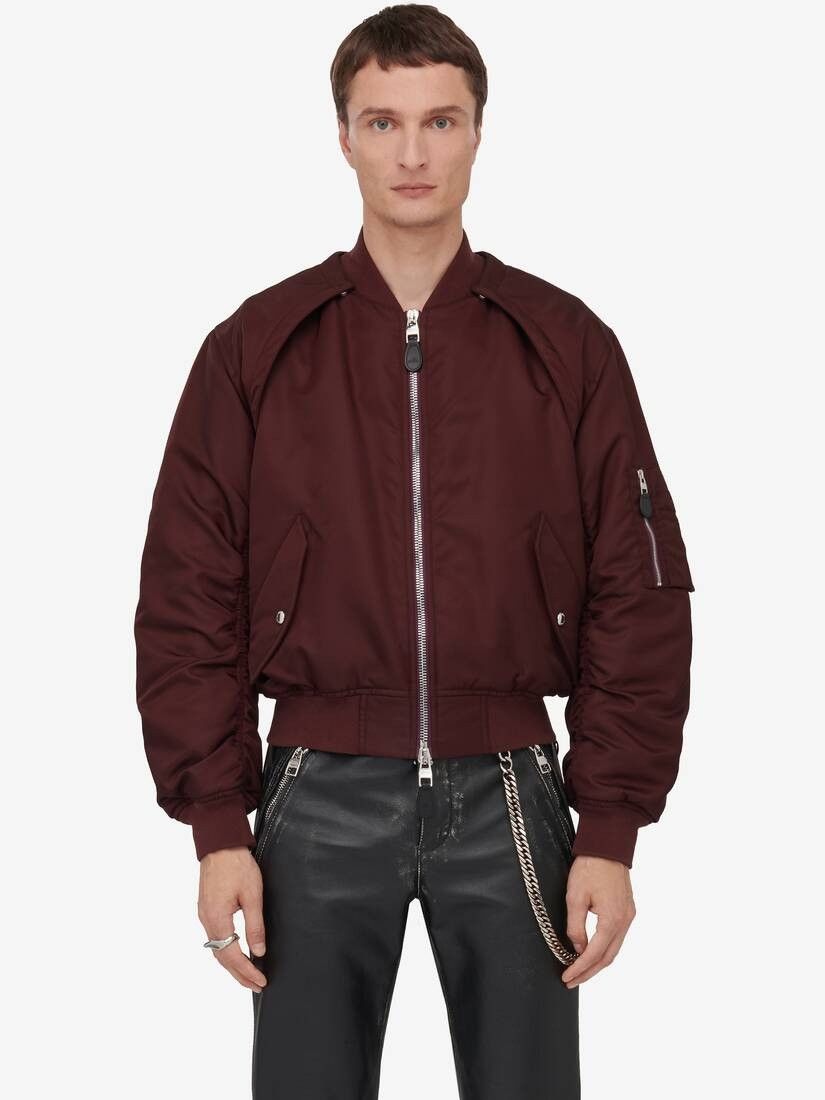 Alexander McQueen o1w1db10725 Detachable Sleeve Bomber Jacket in Bordeaux Size US M / EU 48-50 / 2 - 5 Thumbnail