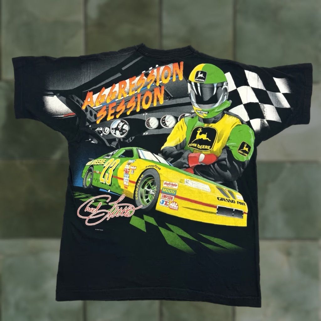 Fruit Of The Loom VINTAGE Chad Little John Deere Nascar T Shirt Adult XL Black Cotton Graphic Print 90s Sports Cars Shirts Mens Size US XL / EU 56 / 4 - 1 Thumbnail