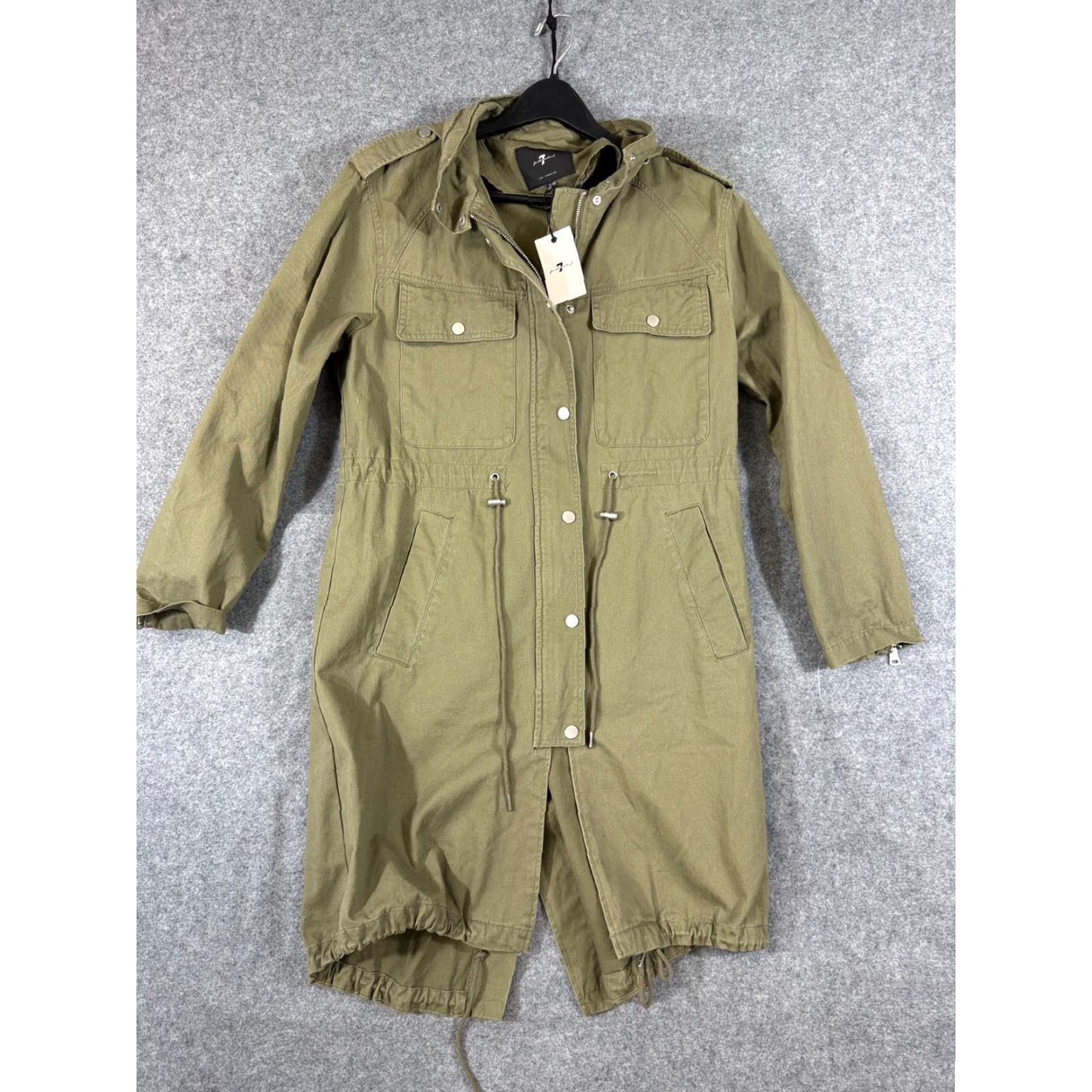 7 For All Mankind VINTAGE? No — 7 For All Mankind Military Parka Jacket Womens M Army Green Hooded Full Zip Snap NWT Size M / US 6-8 / IT 42-44 - 3 Thumbnail