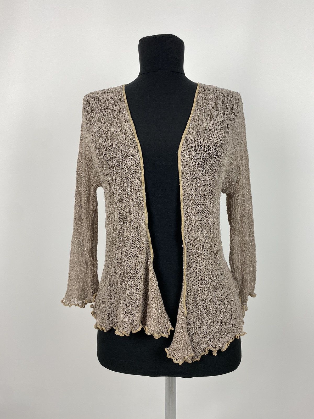 Vintage Y2K Vintage Beige Mesh Knit Wrap Bolero Shrug Top Cardigan Size ONE SIZE - 2 Thumbnail