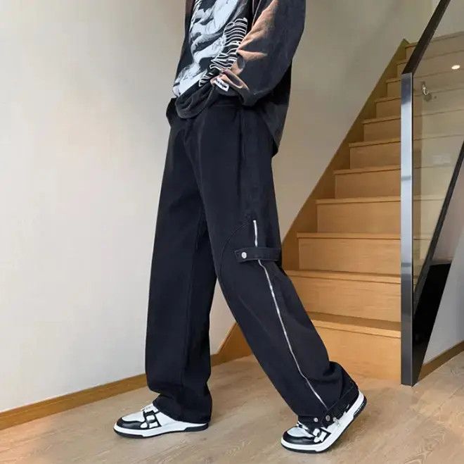 Japanese Brand Loose wide leg side zippered straight leg jeans Size US 30 / EU 46 - 2 Thumbnail