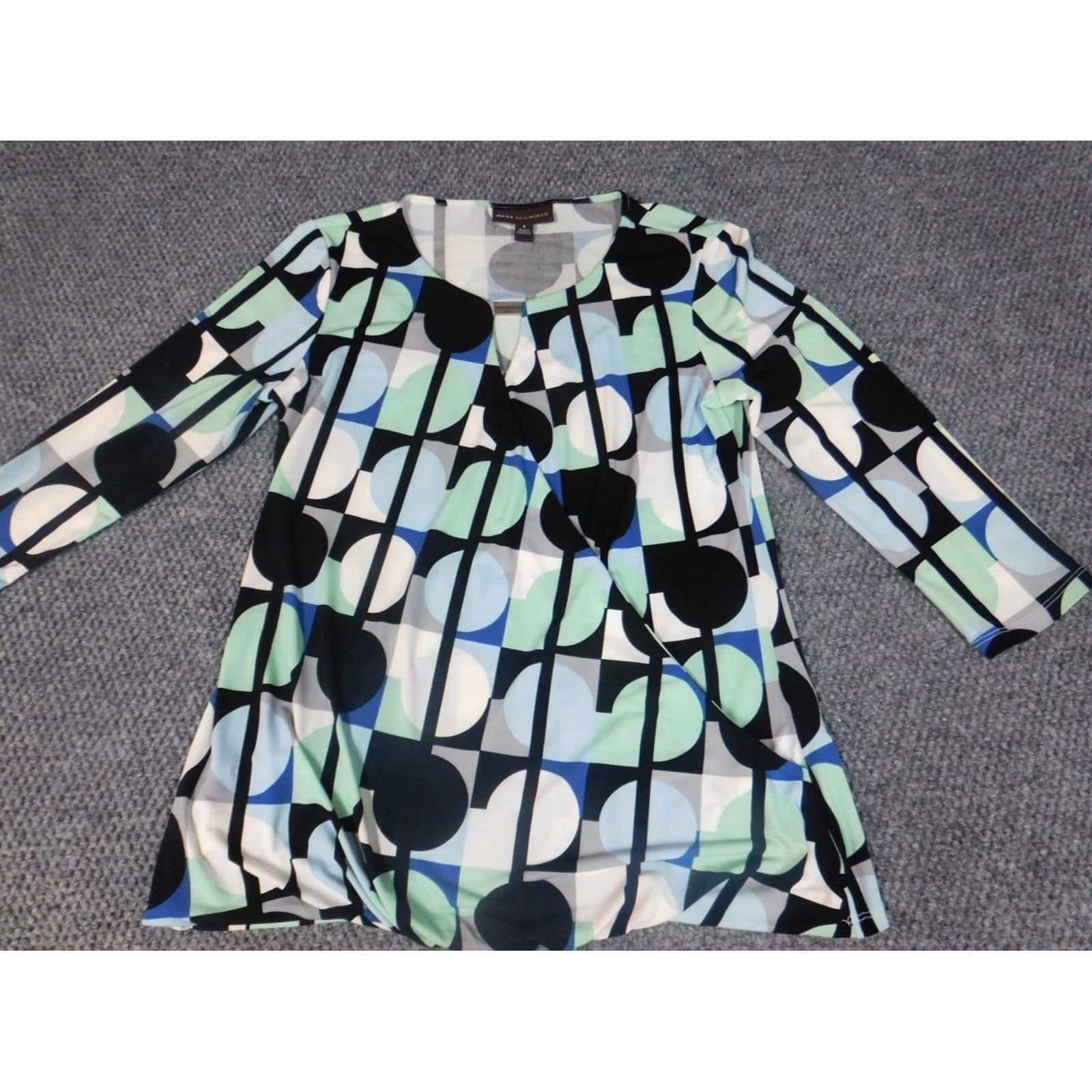 Vintage Dana Buchman Blouse Shirt Womens Small Green Crew Neck Pullover Stretch Dot Pattern Casual Regular Short Sleeve Button Detail Vintage No N/A Size S / US 4 / IT 40 - 3 Thumbnail