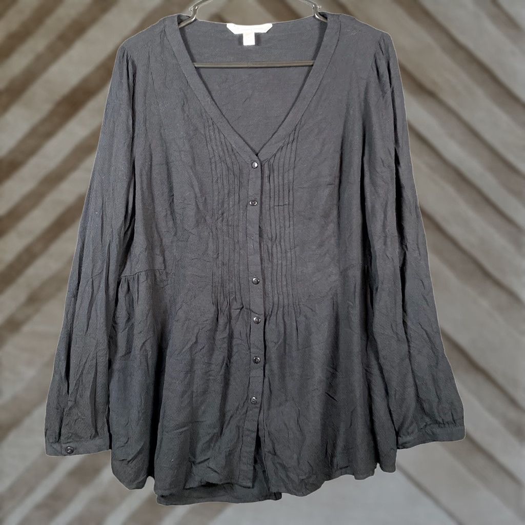 Lauren Conrad LC Lauren Conrad Blouse Black V Neck Button Down Long Sleeve Rayon L Womens Size L / US 10 / IT 46 - 1 Thumbnail
