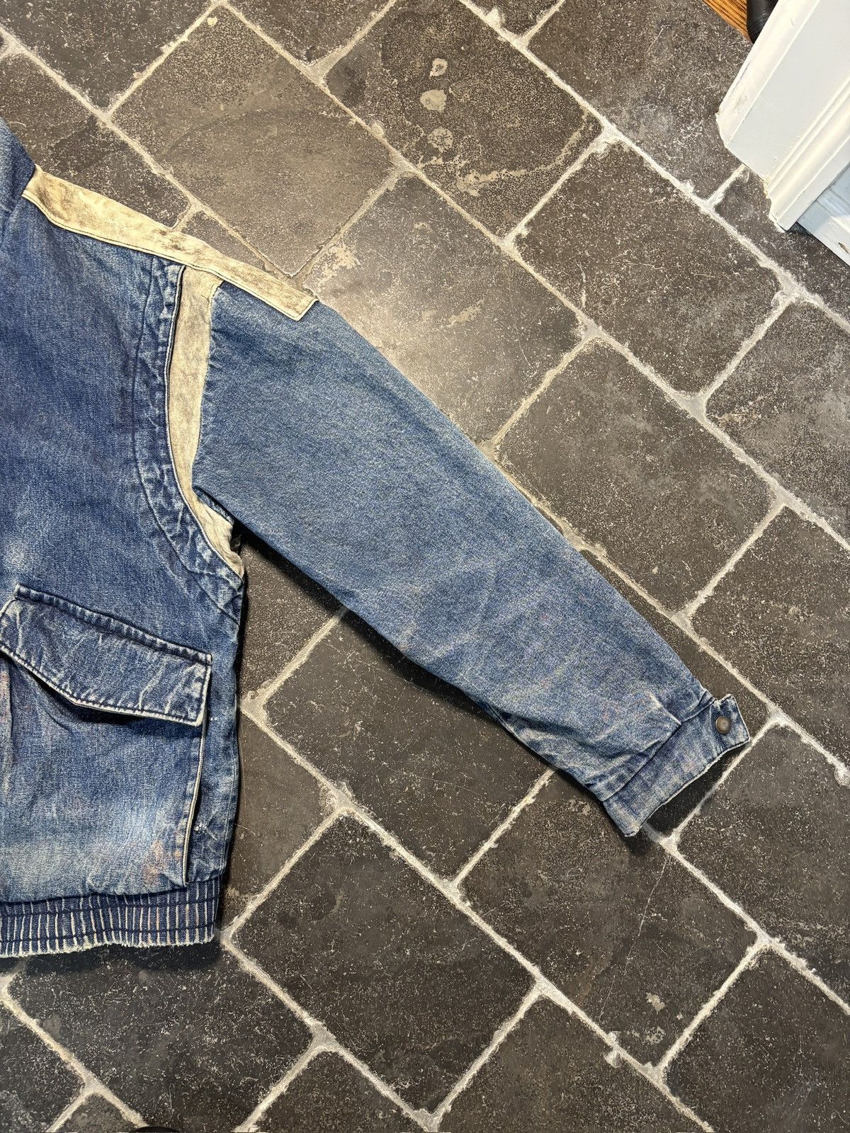 Vintage 1980s Denim Bomber Jacket Vintage Stone Wash Teddy Slimane Size US M / EU 48-50 / 2 - 12 Thumbnail