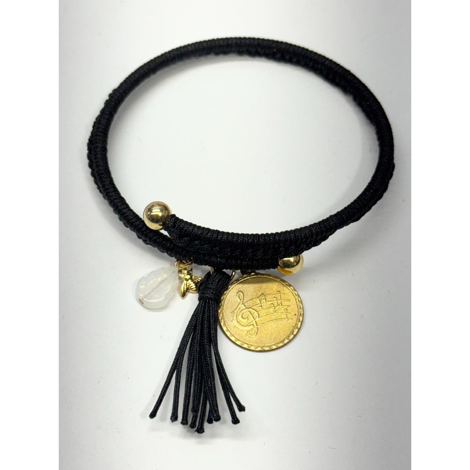 Vintage Vintage black music glass leaf charm tassel bracelet bangle Size ONE SIZE - 2 Thumbnail
