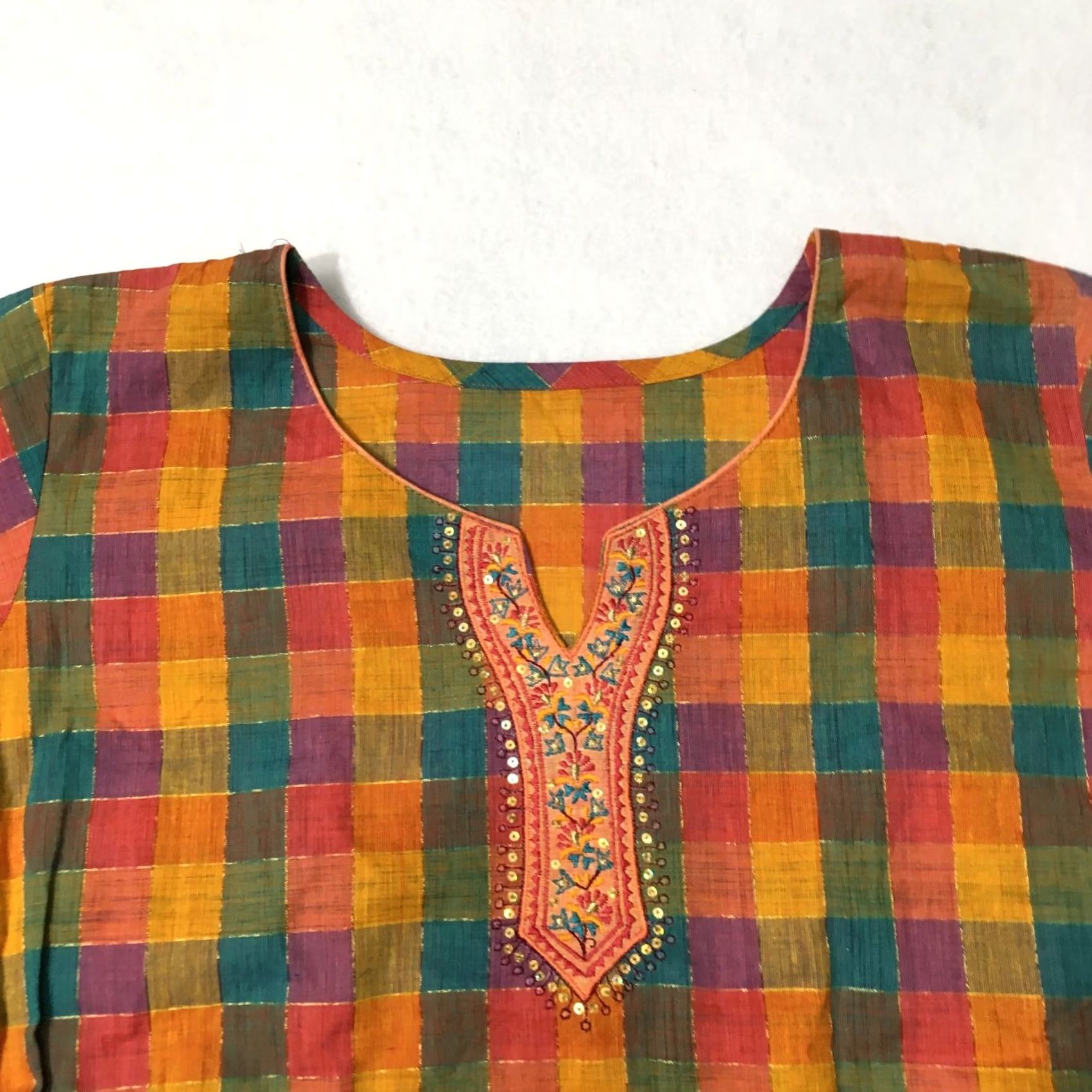 Vintage India Cotton BLEND Top Women’s Size MEDIUM CHECK Boho Hippie Festival Size M / US 6-8 / IT 42-44 - 2 Thumbnail