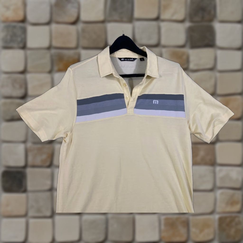 TravisMathew Travis Mathew Polo Shirt Mens M Yellow Striped Stretch Comfort Golf Performance Short Sleeve Logo Shirt Size US M / EU 48-50 / 2 - 1 Thumbnail