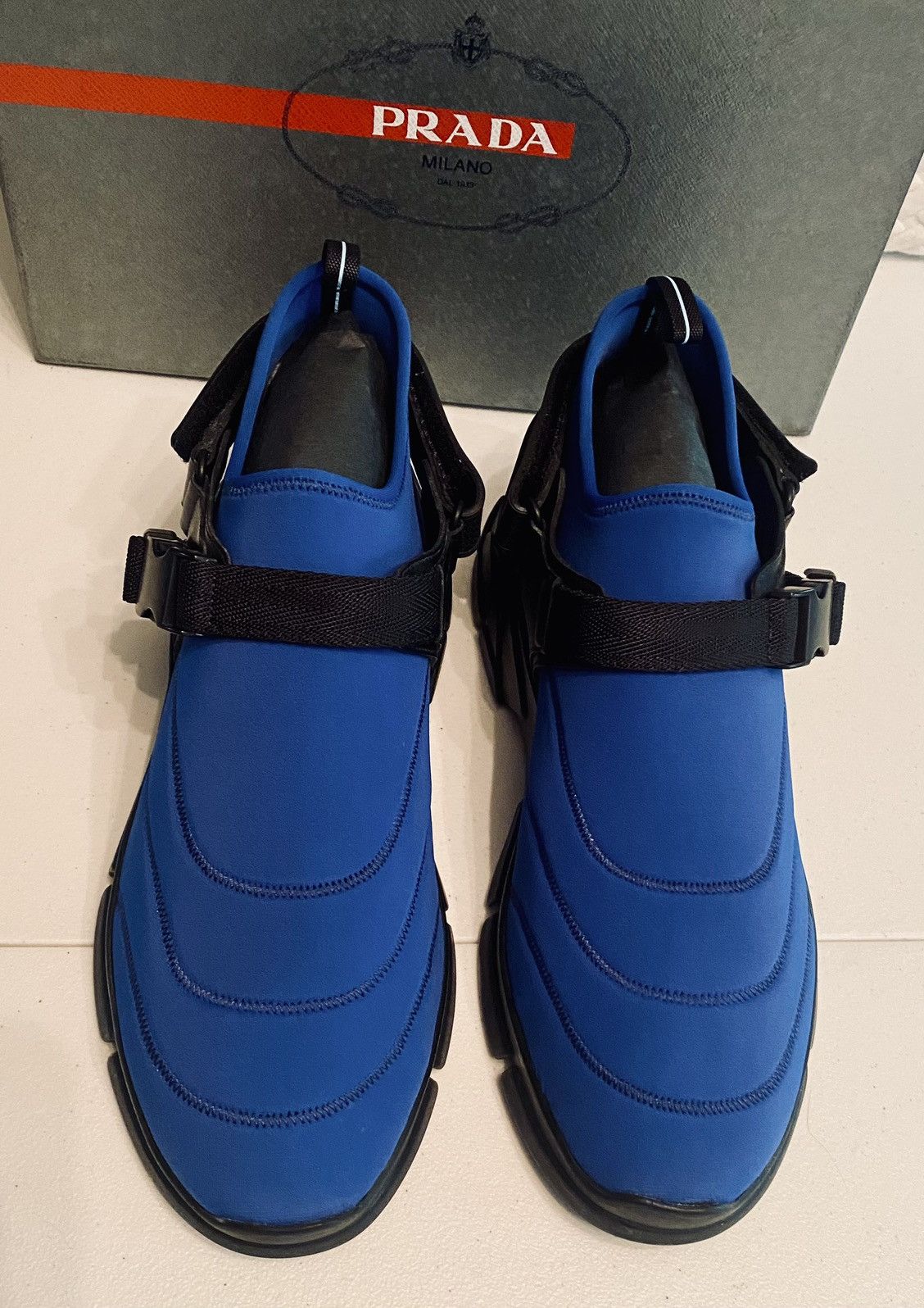Prada Prada 🇮🇹 Bluette/Nero Neoprene 6 Metal Techno Sneakers 9 NEW Size US 9 / EU 42 - 9 Thumbnail