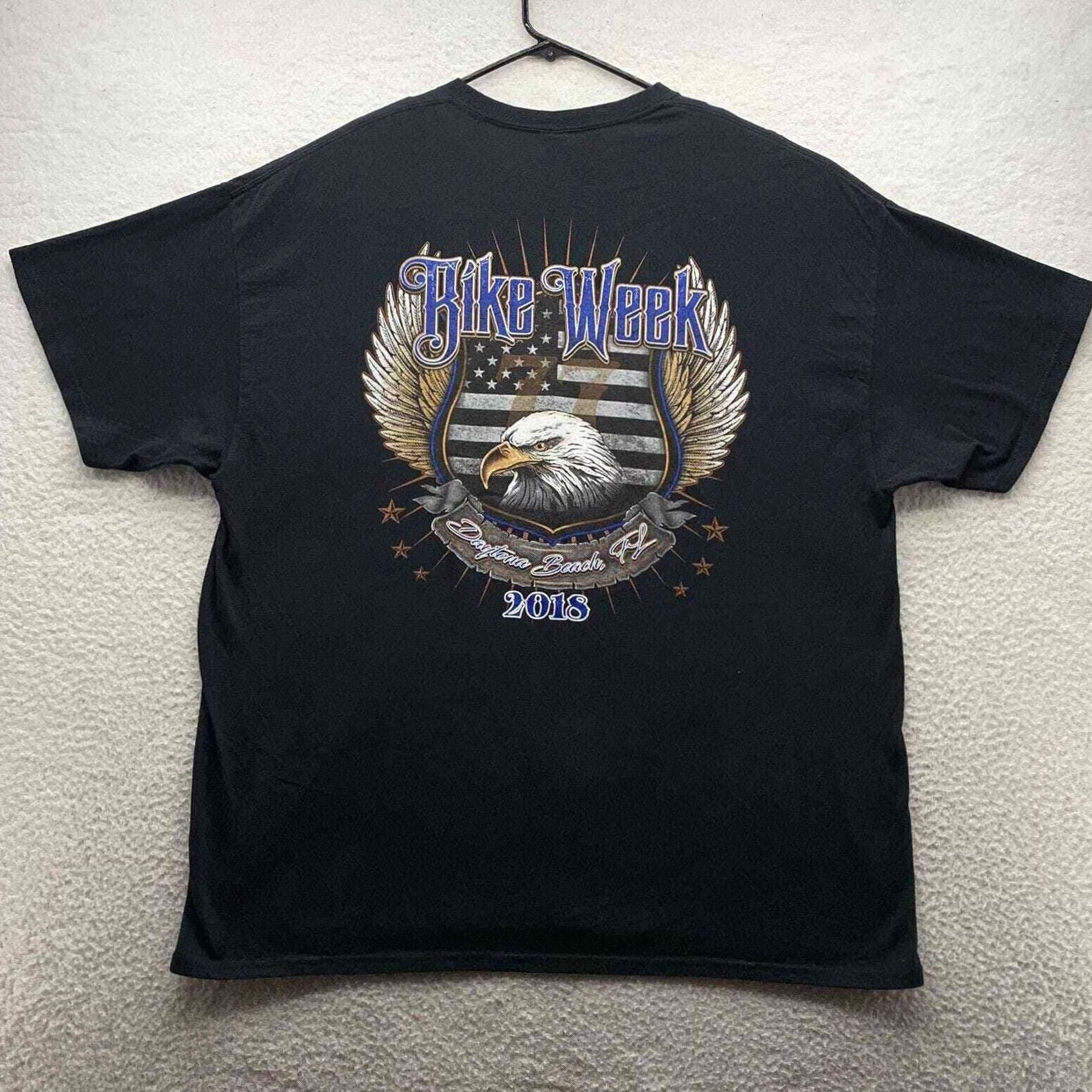 Gildan Daytona Beach Bike Week Graphic T-Shirt Mens 2XL XXL Black Eagle USA Flag 2018 Size US XXL / EU 58 / 5 - 2 Thumbnail