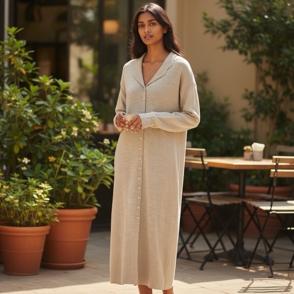 Other Vintage Tan Button Front Maxi Sweater Dress Size L Size L / US 10 / IT 46 - 1 Thumbnail