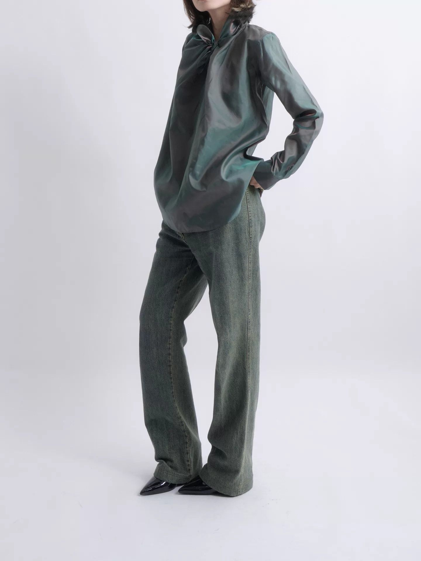 Junya Watanabe JUNYA WATANABE 2003 Experimental Pearl Scarf Collar Shirt Size M / US 6-8 / IT 42-44 - 3 Thumbnail