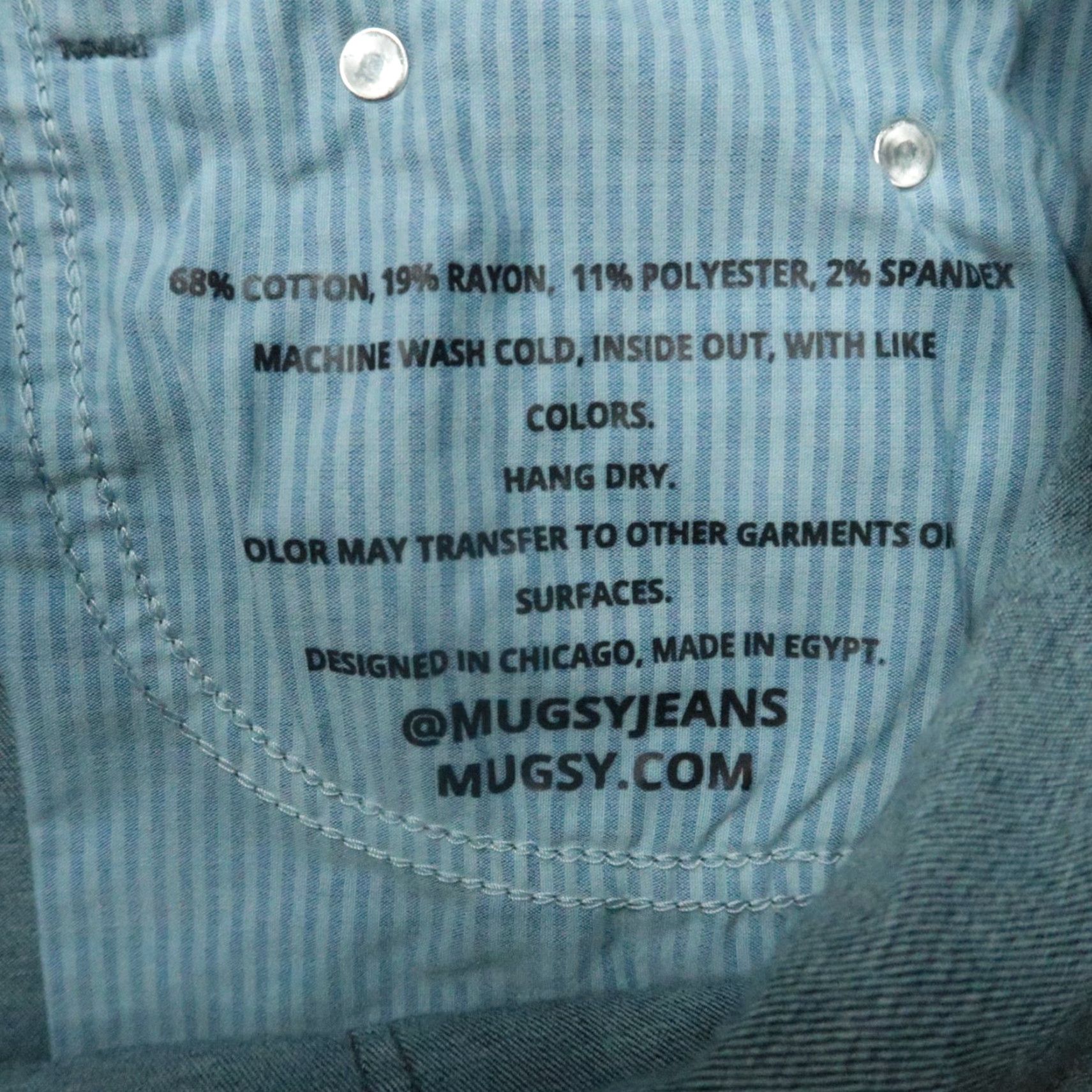 Mugsy Jeans Mens 30x32 Blue Fultons 5 Pocket Straight Stretch Dark Wash Denim Button Zip