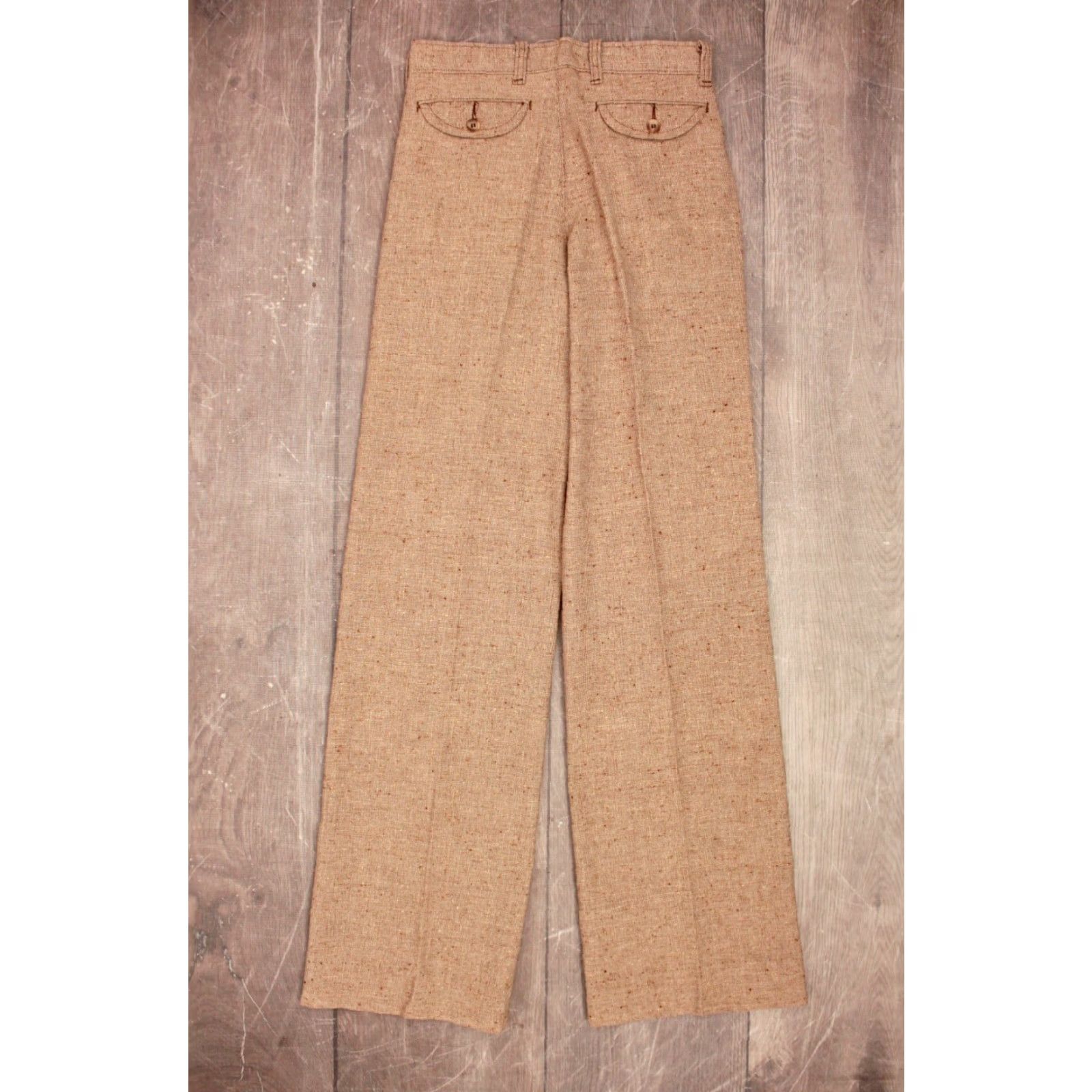 Vintage VINTAGE Men's VTG 1970s NOS Beige Tweed Wide Leg Pants 27x33.5 70s Disco Mens Beige Tweed Pants 27x33.5 1970s Disco NOS Size US 27 - 3 Thumbnail