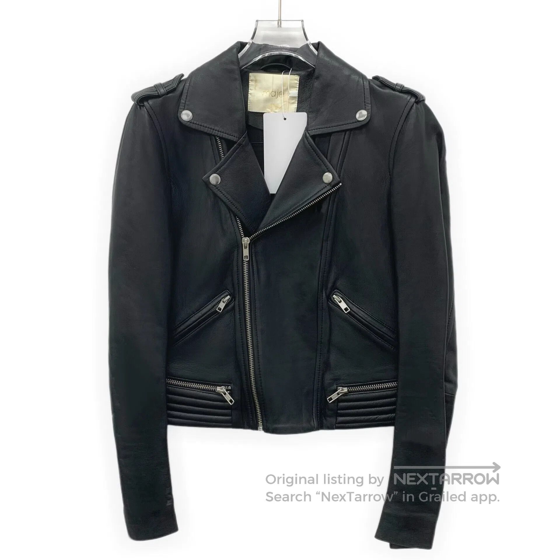 Maje MAJE Black sheep leather lapel zipper long sleeve leather Size XS / US 0-2 / IT 36-38 - 1 Thumbnail