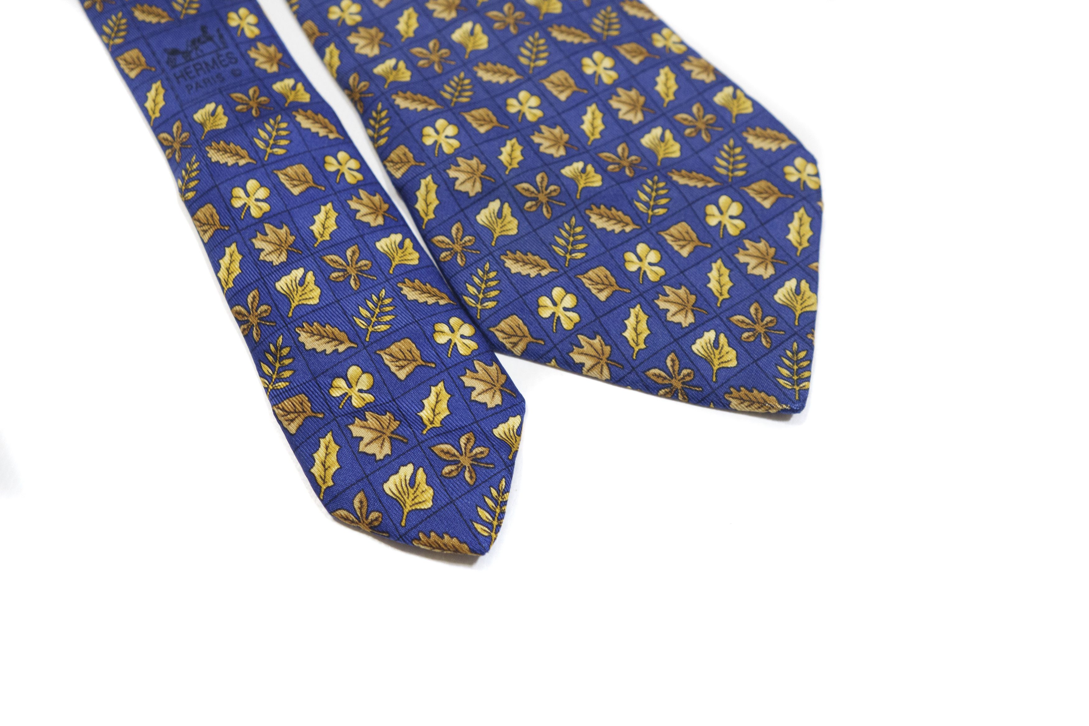 Hermes 90S Leaves Monogram Silk Tie Vintage Size ONE SIZE - 6 Thumbnail