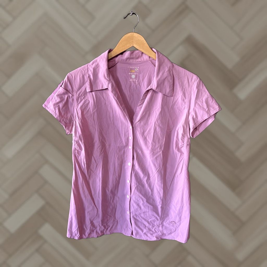Mountain Hardwear VINTAGE Mountain Hardwear Womens Purple Short Sleeve Button-Up Shirt Nylon 10 Purple Women Shirt 10 Size L / US 10 / IT 46 - 1 Thumbnail