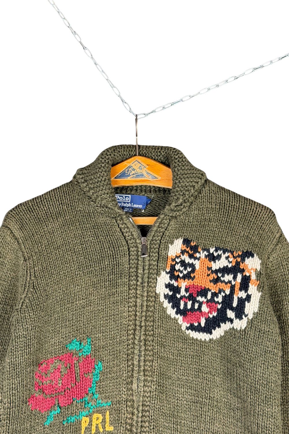 Ralph Lauren Polo Tiger Rose Cowichan Knit Cardigan 90s image 5