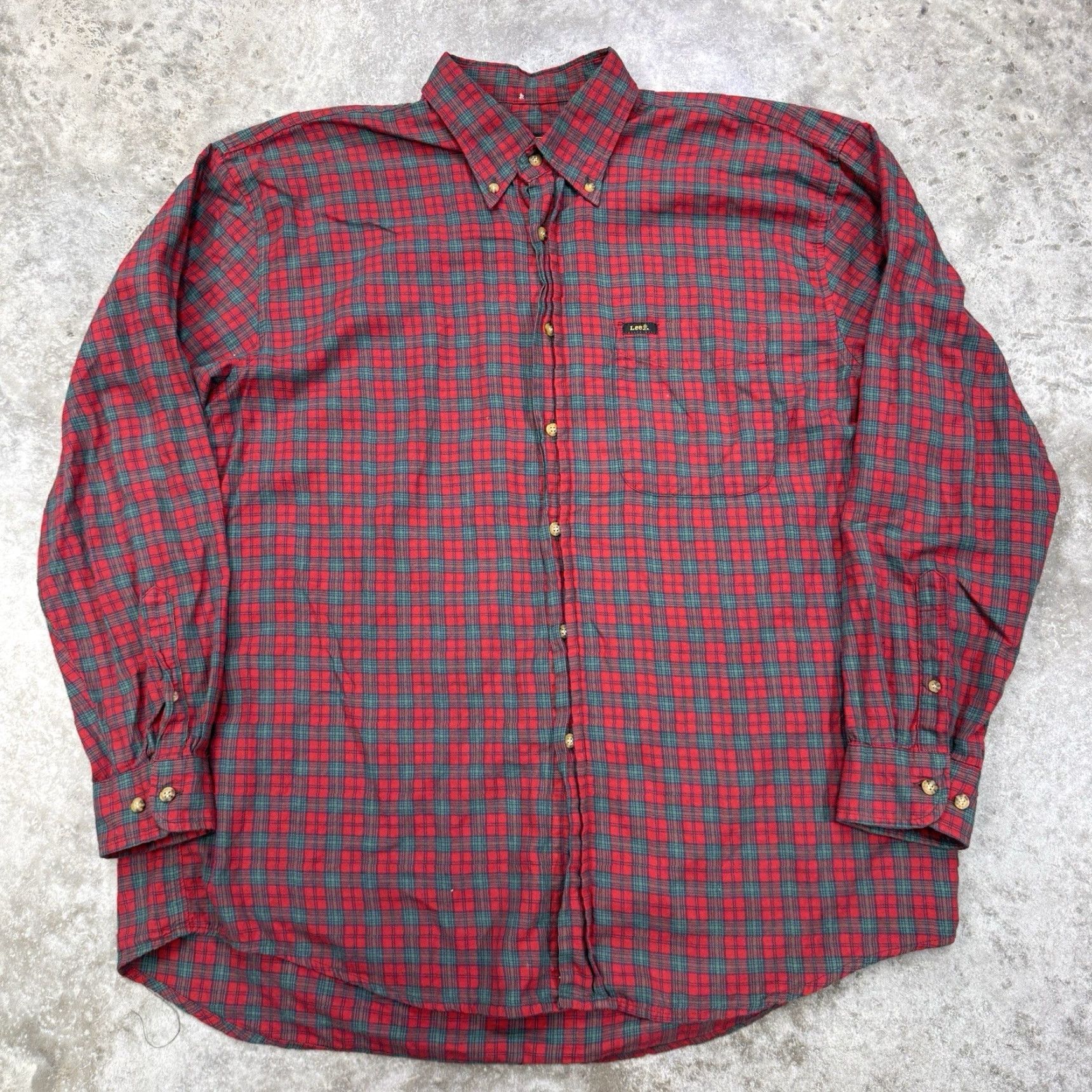 Lee VINTAGE Lee Union Made Button-Up Plaid Shirt Mens Large Red 80s Sanforized Cotton Flannel Size US M / EU 48-50 / 2 - 2 Thumbnail