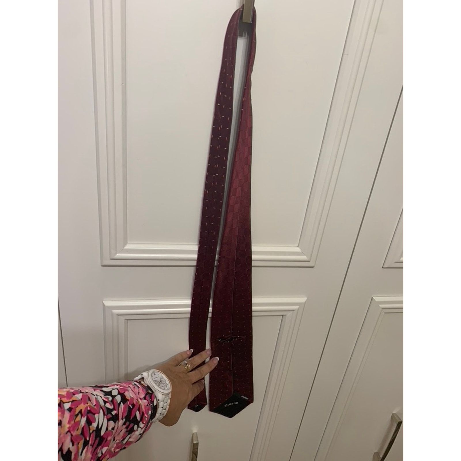 Murano Murano Men's Silk Tie Burgundy Plaid Check Designer Classic Size ONE SIZE - 4 Thumbnail