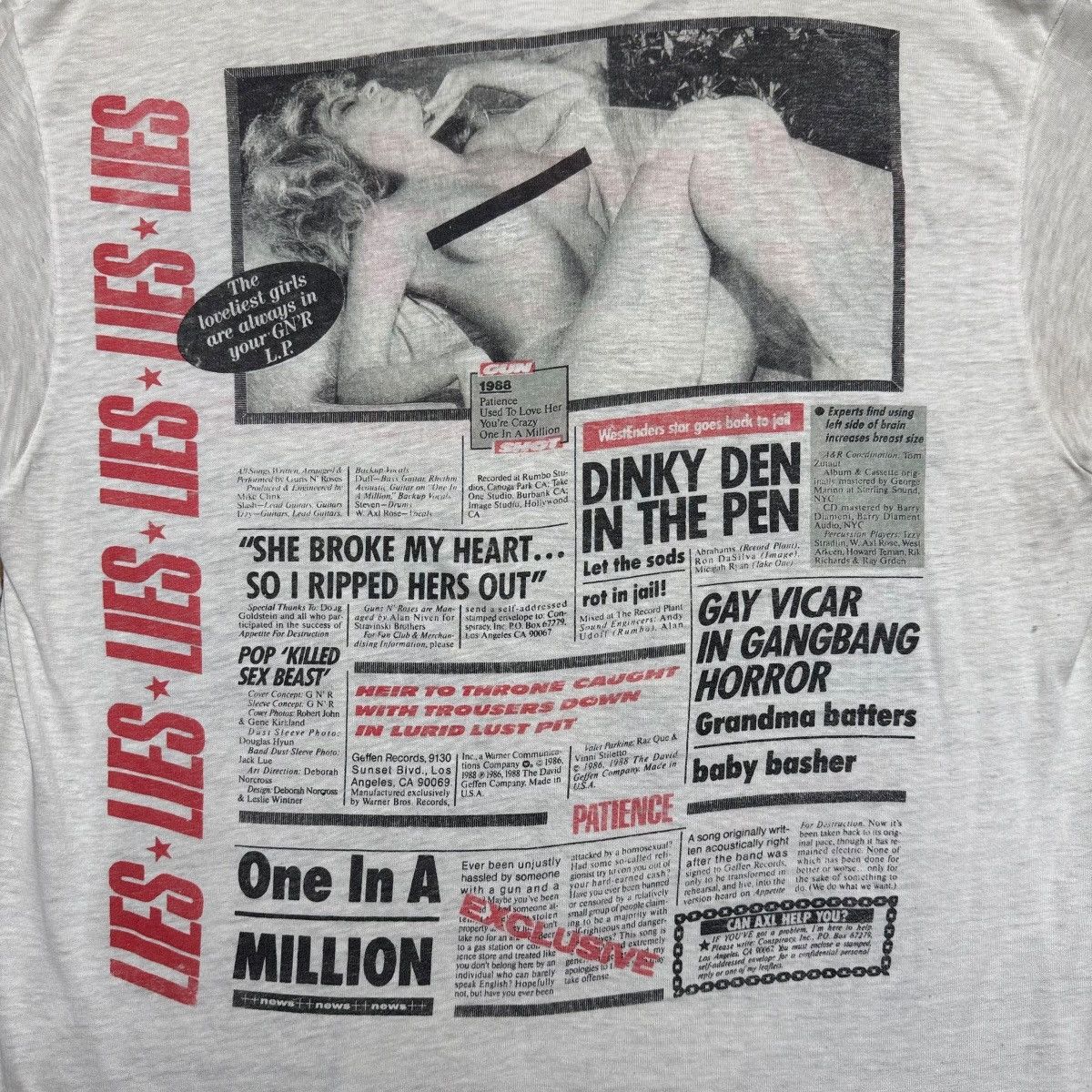 Vintage 1989 Guns N Roses GN’R Lies Album Promo Tshirt Size US M / EU 48-50 / 2 - 12 Thumbnail