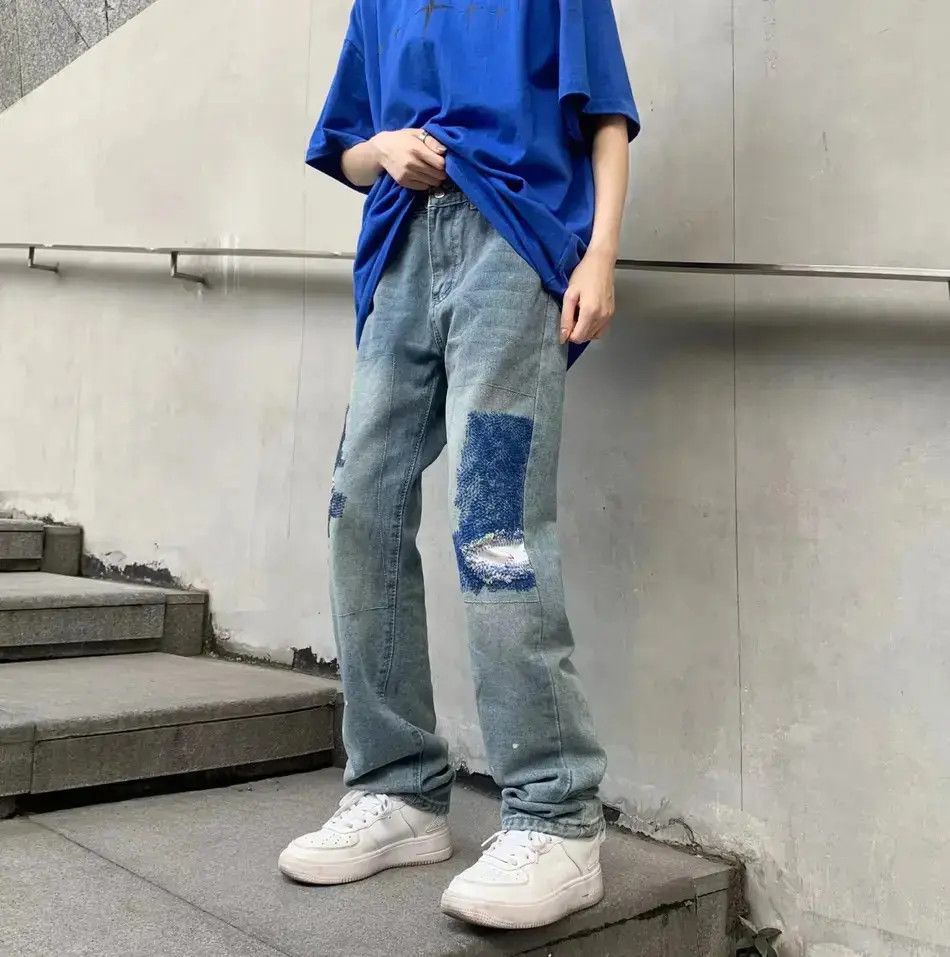 Japanese Brand Retro Straight Embroidered High Street Jeans Size US 32 / EU 48 - 1 Thumbnail