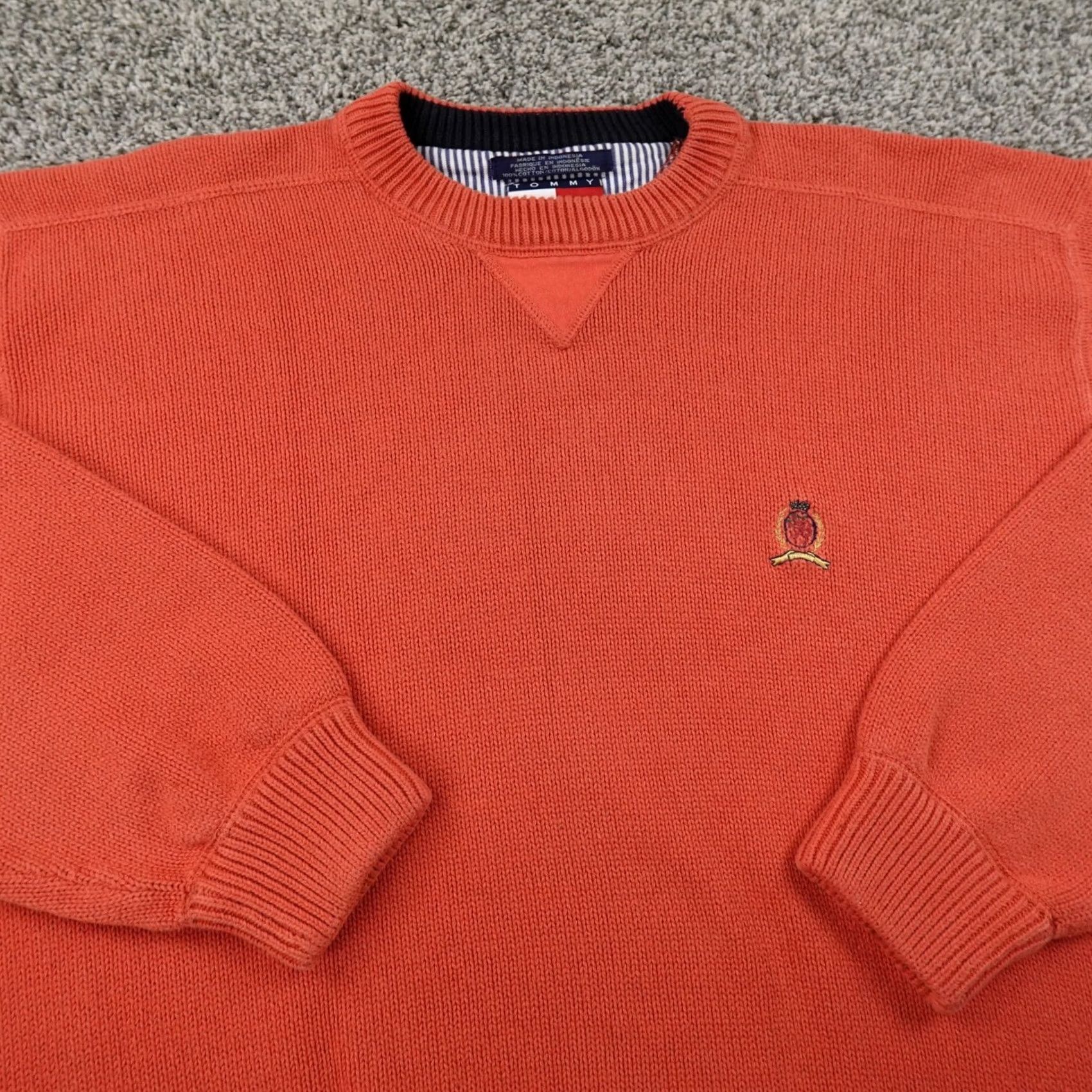 Tommy Hilfiger VTG Tommy Hilfiger Sweater Mens L Orange Logo Heavy Knit Crewneck Sweatshirt 90s Size US L / EU 52-54 / 3 - 3 Thumbnail