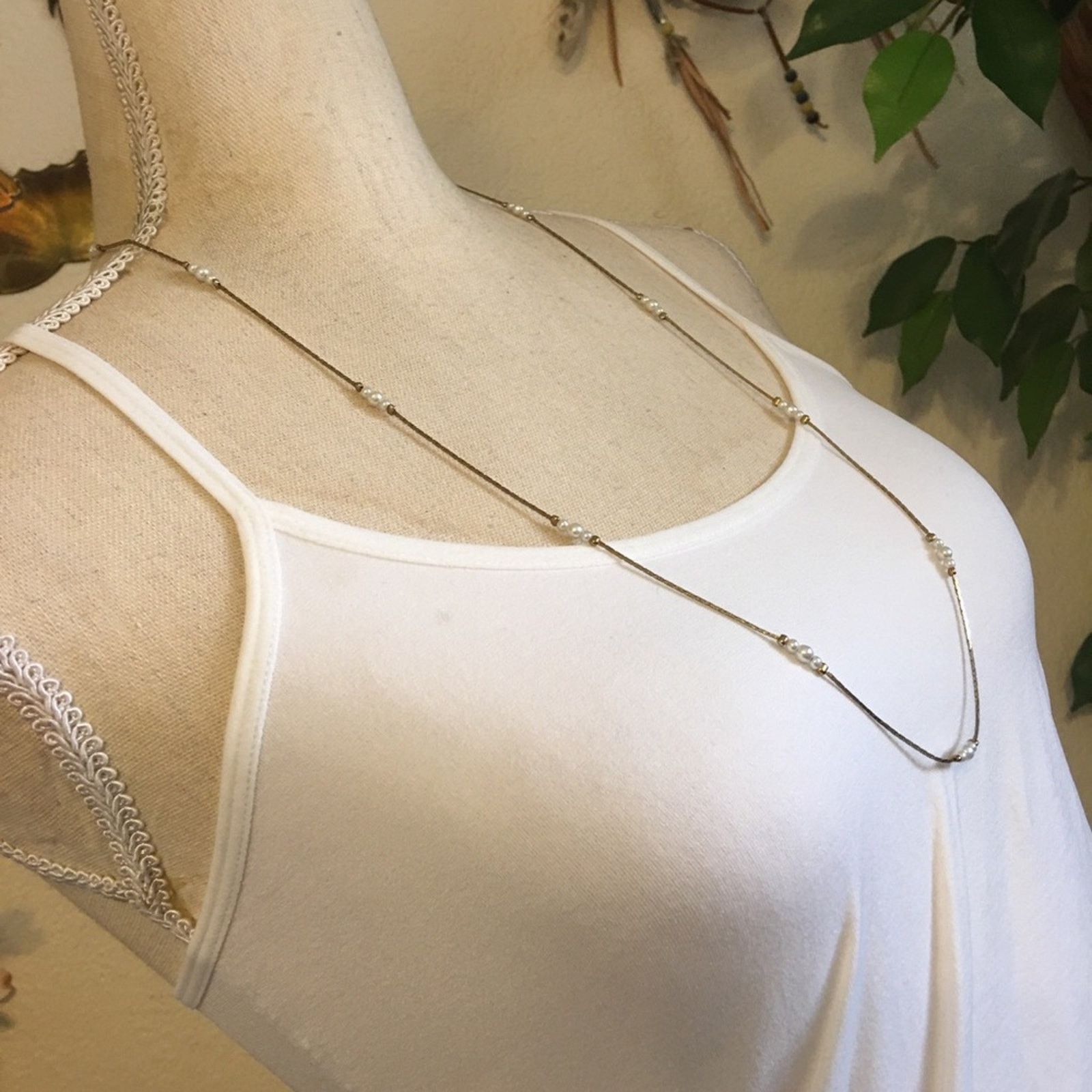 Vintage Vintage 80s beaded gold tone chain necklace Size ONE SIZE - 2 Thumbnail