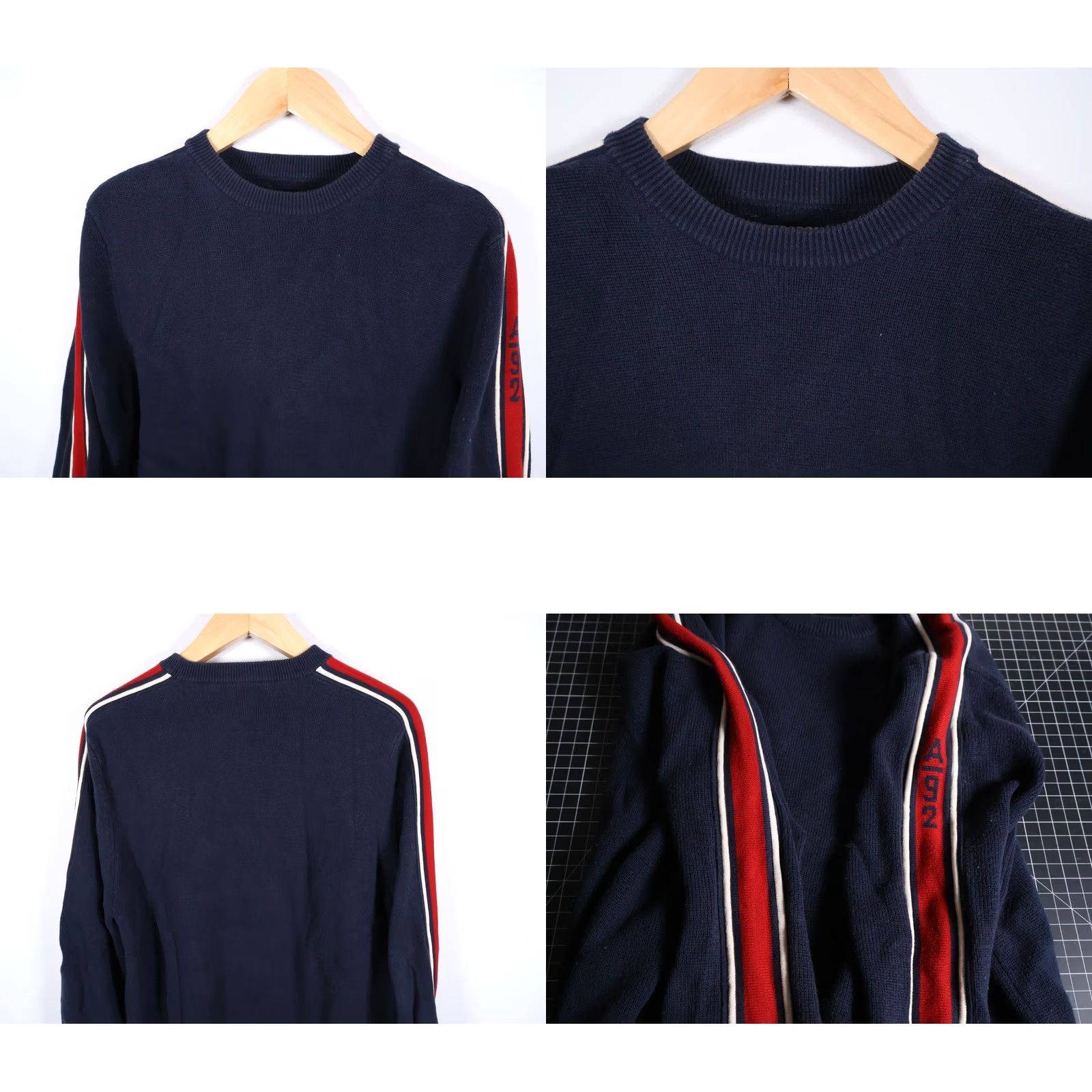 Abercrombie & Fitch VINTAGE Abercrombie & Fitch Sweater Men L Dark Blue Red Striped Sleeve Chunky Knit Crew Neck Pullover Casual Classic Retro Heavyweight Knit Size US L / EU 52-54 / 3 - 8 Thumbnail
