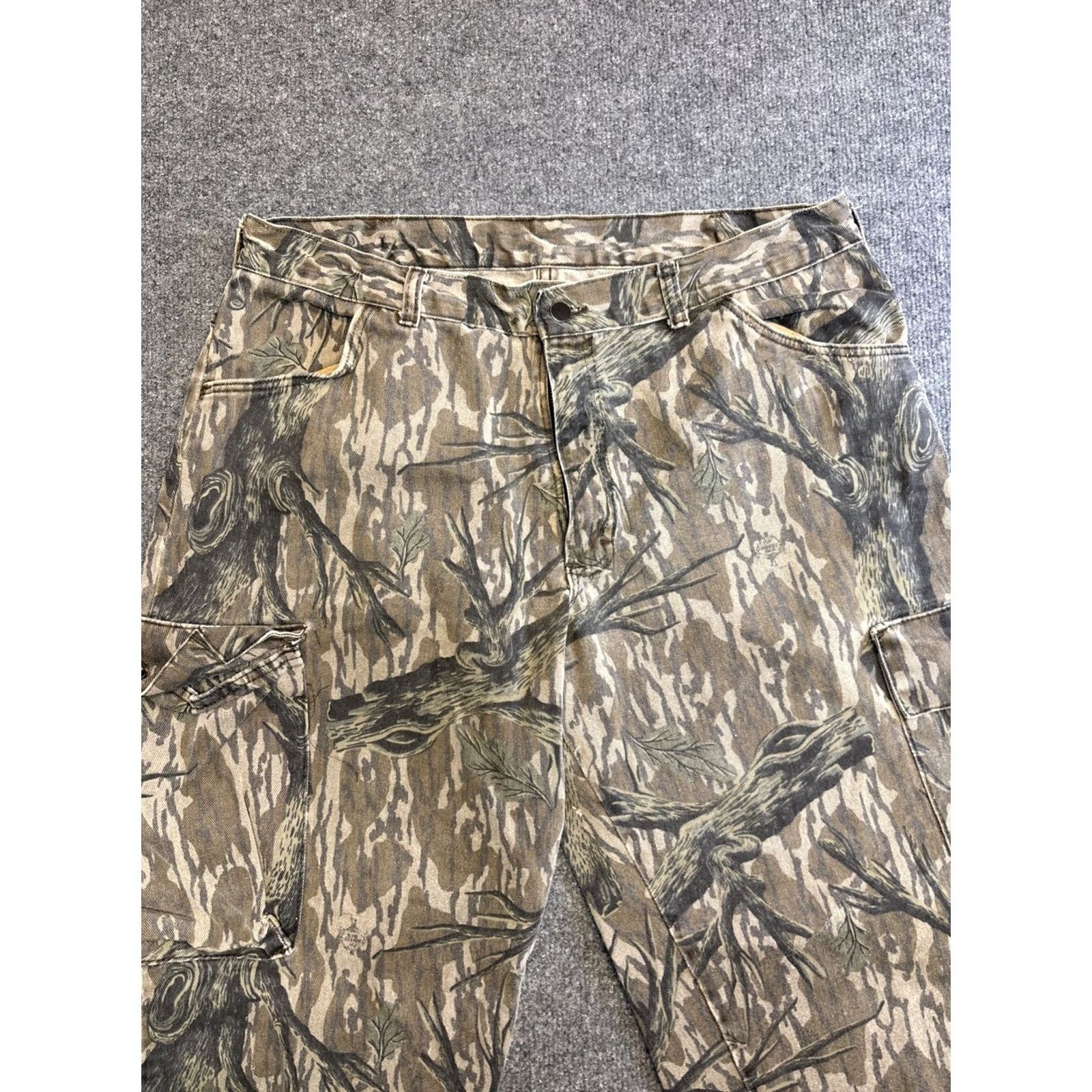 Bark VINTAGE Trebark USA Made Men’s L Tree Bark Camo Cargo Pants Brown Cargo Pocket Straight Leg 80s 90s Mens Size US 33 - 2 Thumbnail