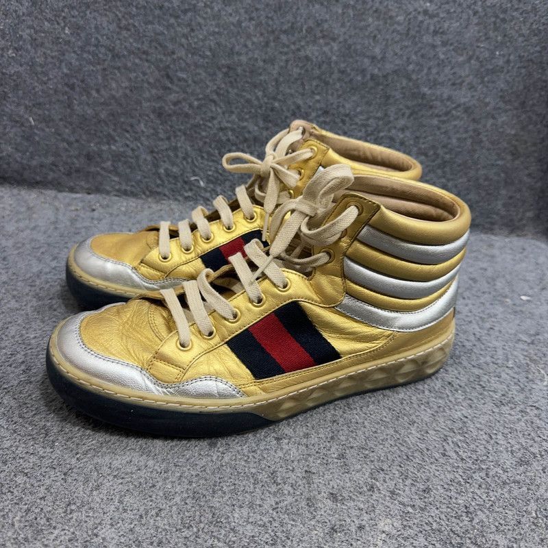 Gucci Gucci Leather High Top Sneakers in Metallic Gold -2508 Size US 8 / EU 41 - 1 Thumbnail