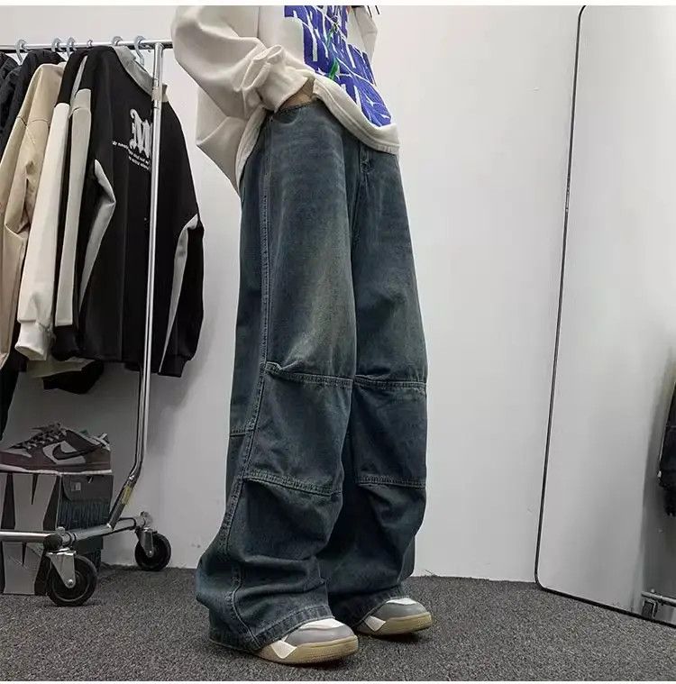 Japanese Brand Retro washed casual patchwork straight leg jeans Size US 32 / EU 48 - 5 Thumbnail