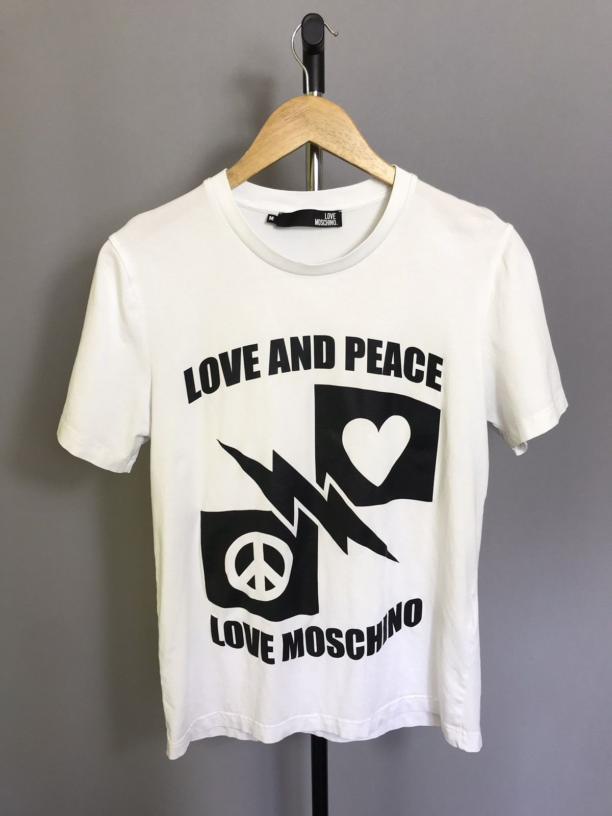 Moschino MOSCHINO Love and peace Mens Short Sleeve Logo Print T-shirt Size US M / EU 48-50 / 2 - 1 Thumbnail