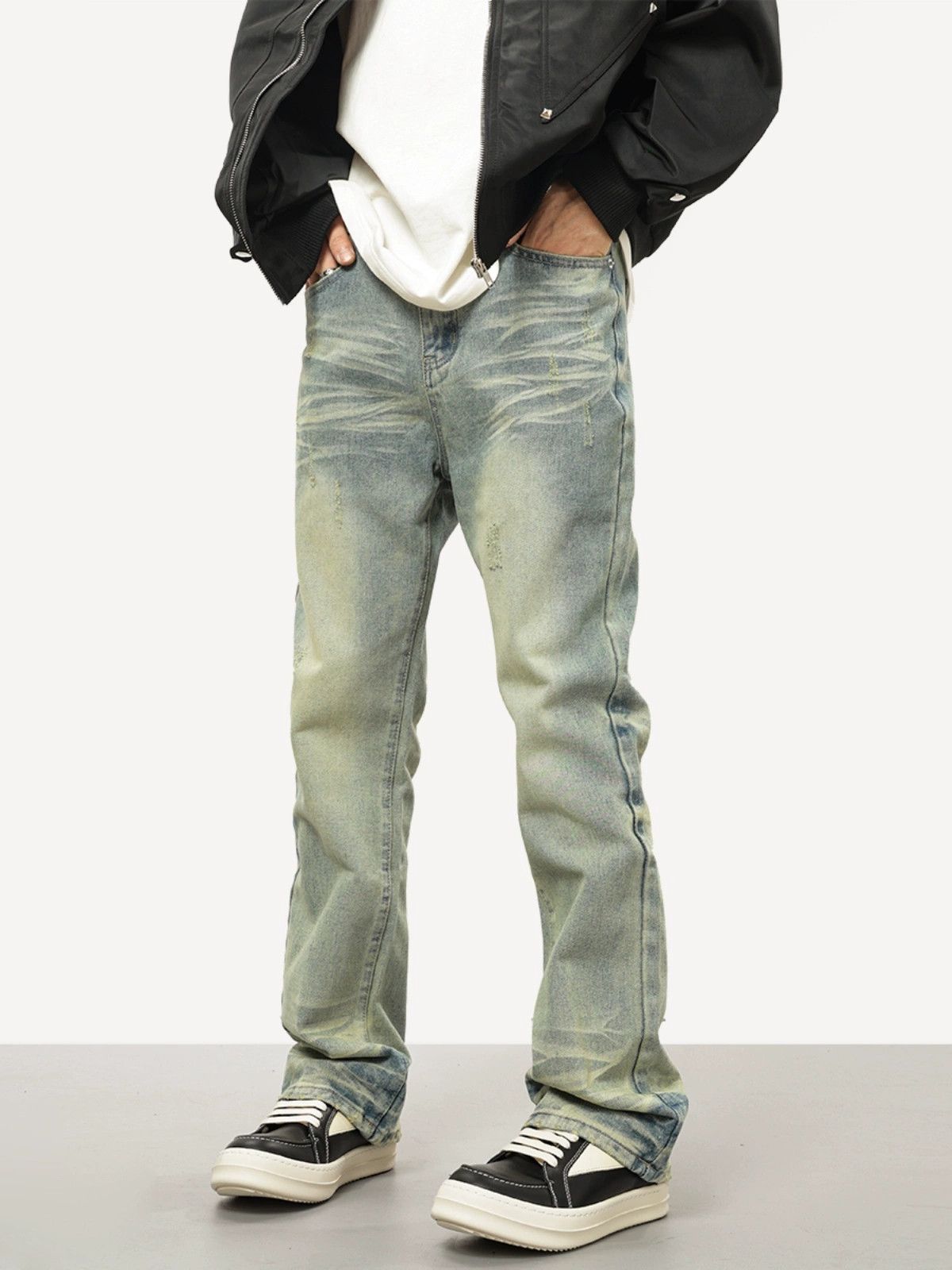skate hiphop washedfaded flared jeans
