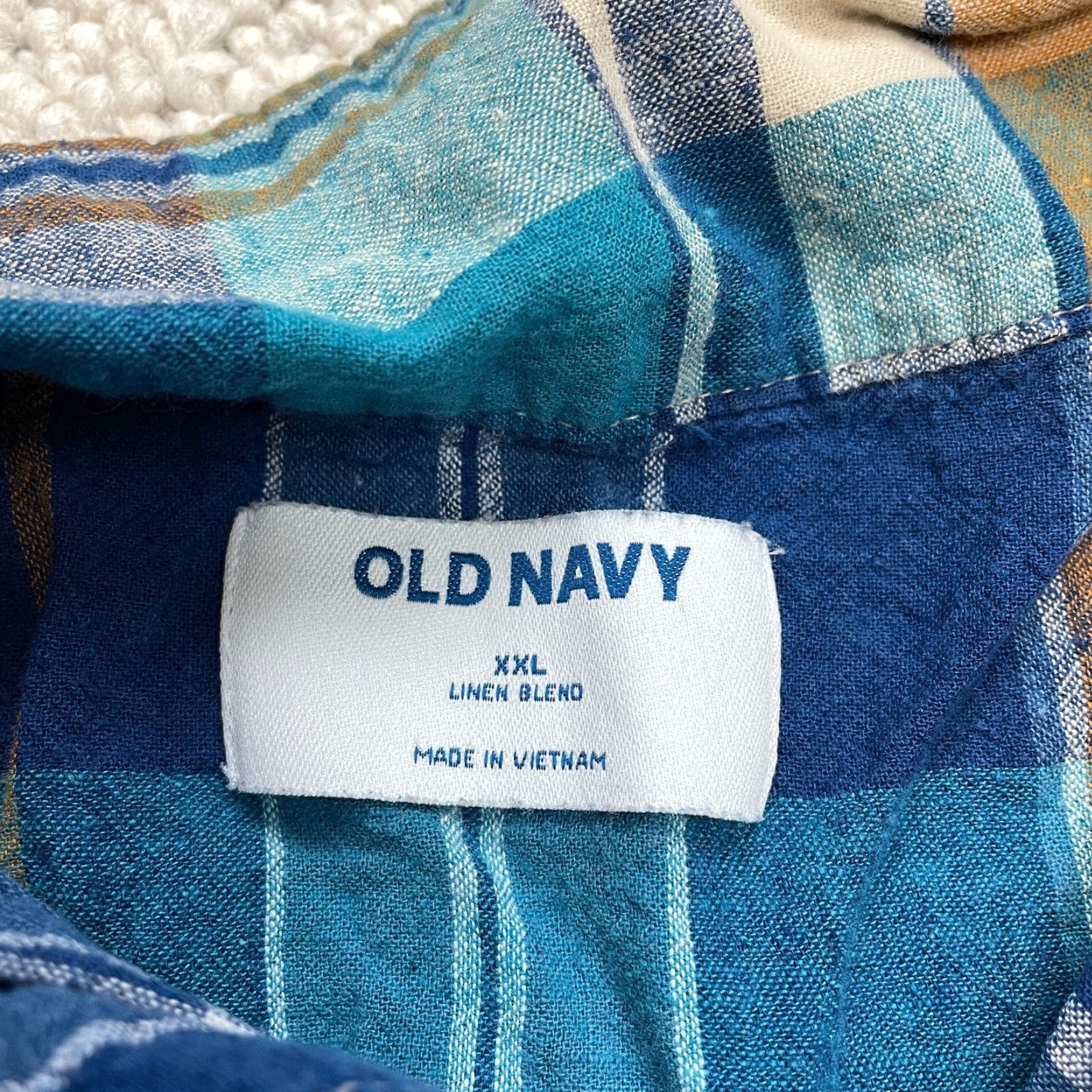 Old Navy Old Navy Button Up Shirt Mens 2XL Blue Plaid Short Sleeve Linen Blend Camp Top Size US XXL / EU 58 / 5 - 3 Thumbnail