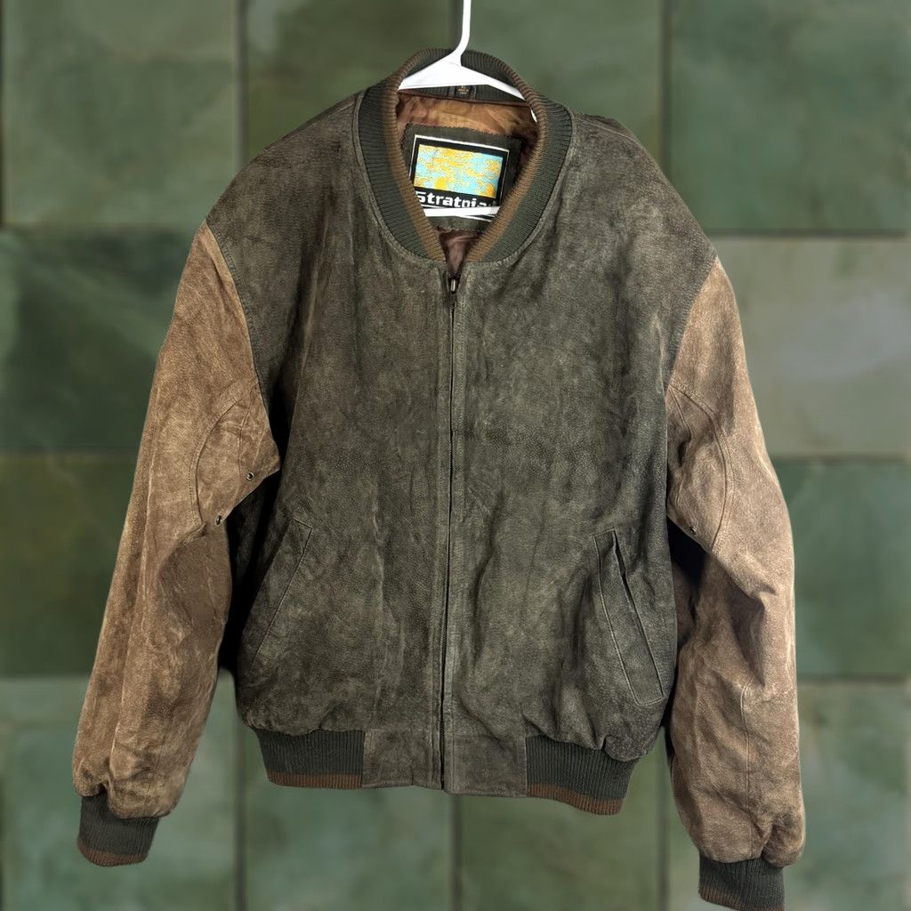 Vintage Stratojac Jacket Mens XL Brown Green Leather Bomber Full Zip Insulated Outdoor Size US XL / EU 56 / 4 - 1 Thumbnail