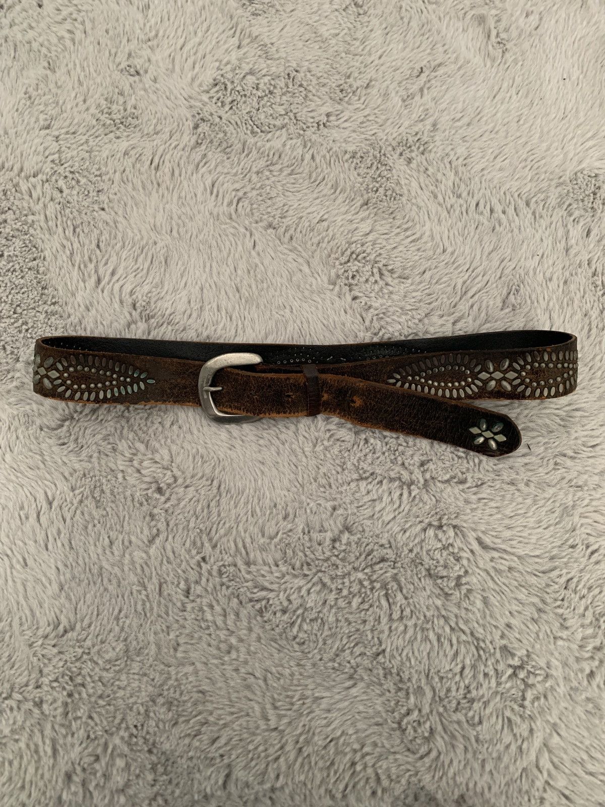 Vintage Vintage Studded Leather Belt Distressed Grunge Size 32 - 2 Thumbnail