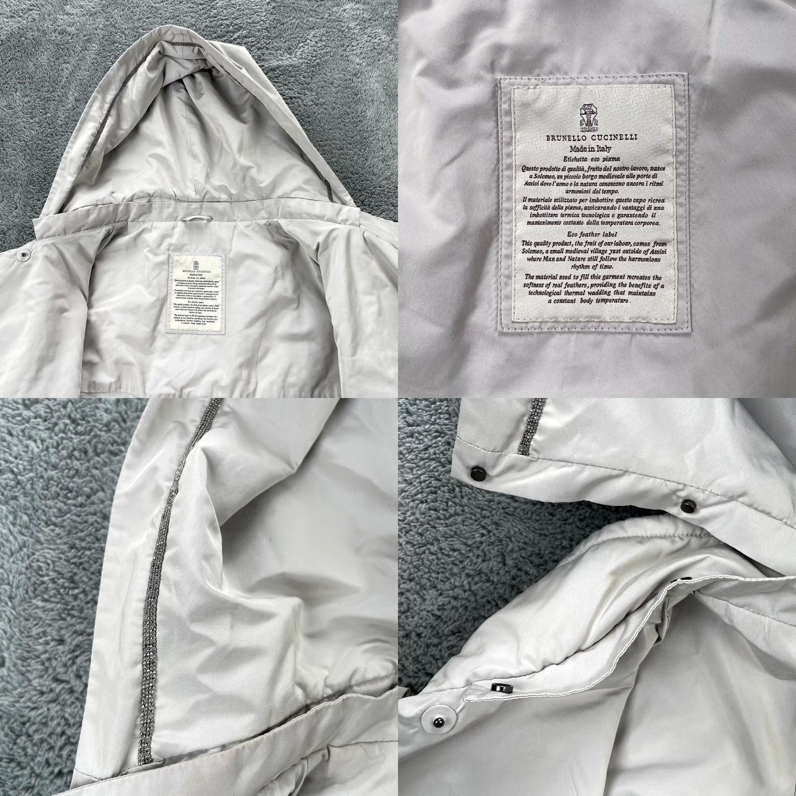 Brunello Cucinelli Brunello Cucinelli Jacket Womens XL White Silk Blend Hooded Removable Hood Parka Short Sleeve Long Sleeve Snap Closure Satin Lining Silk Size XL / US 12-14 / IT 48-50 - 8 Thumbnail