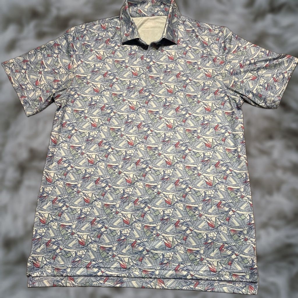 Vineyard Vines Vineyard Vines Polo Mens Medium Blue Geometric Floral Golf Preppy Fish Performance Size US M / EU 48-50 / 2 - 1 Thumbnail