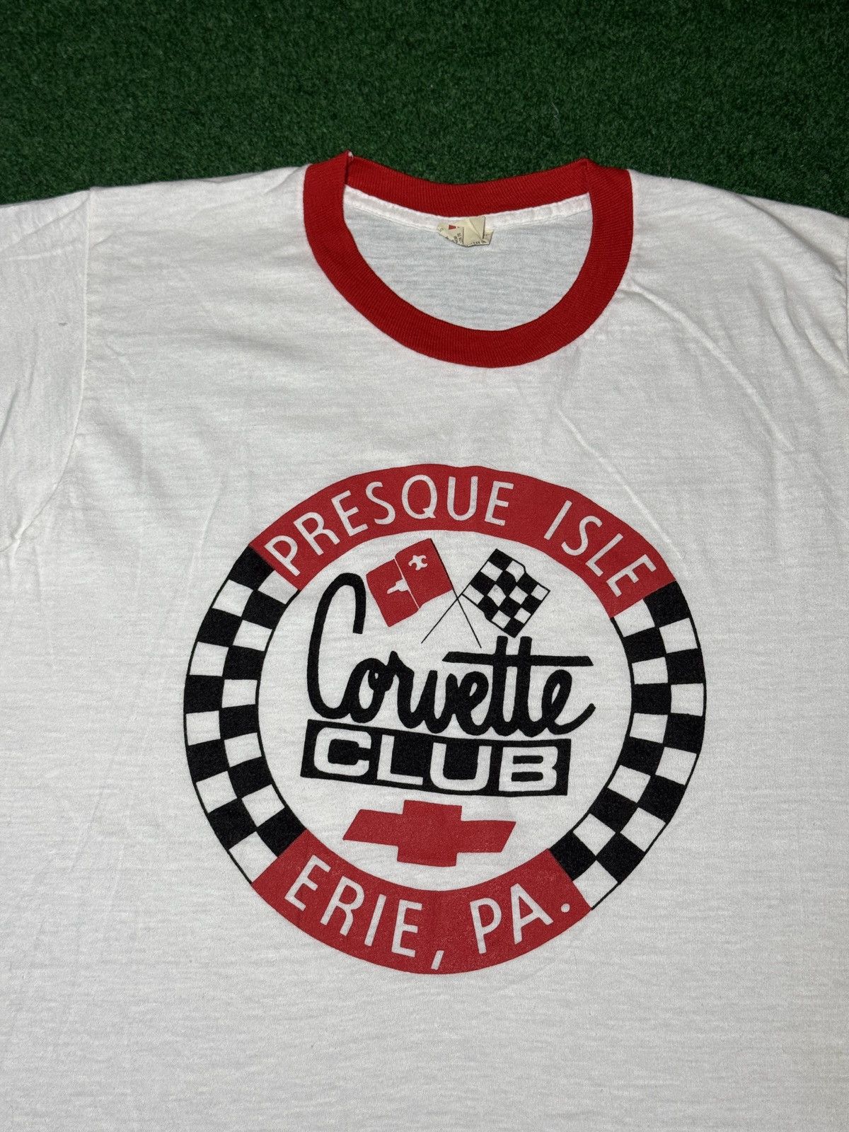 Vintage Corvette Club Presque Isle 80s Muscle Car Ringer T Shirt Size US L / EU 52-54 / 3 - 2 Thumbnail