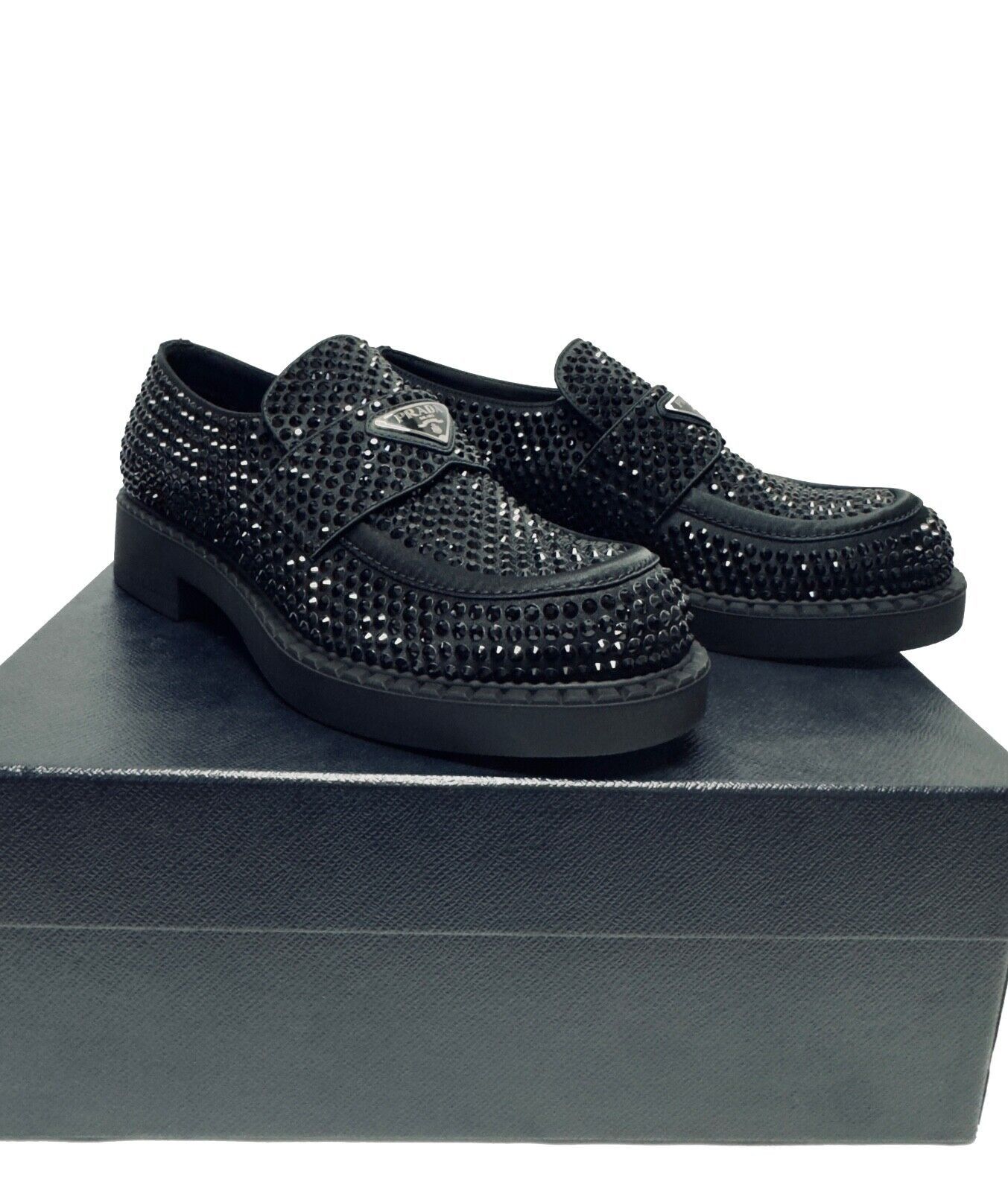 Prada Black Studded Crystal Satin 35mm Calzature Loafer