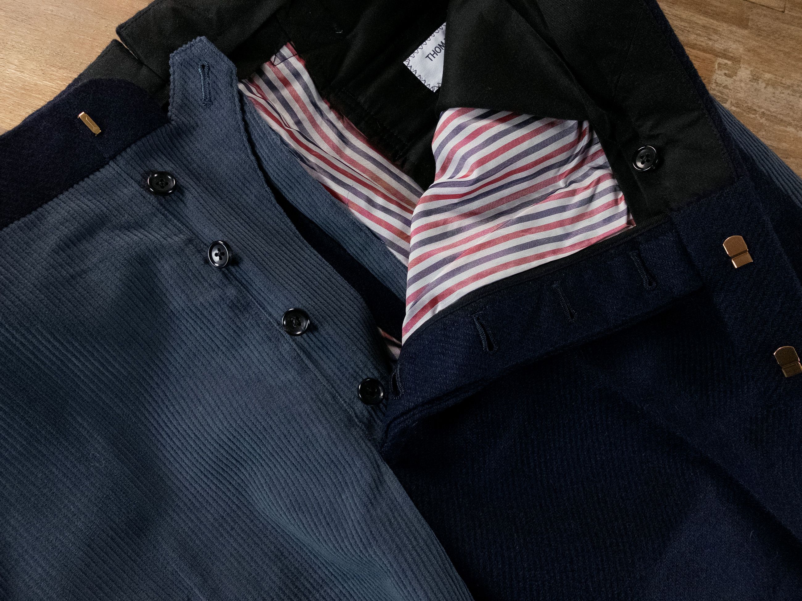 Thom Browne THOM BROWNE Fun-Mix blue wool & corduroy backstrap pants Size US 38 / EU 54 - 5 Thumbnail