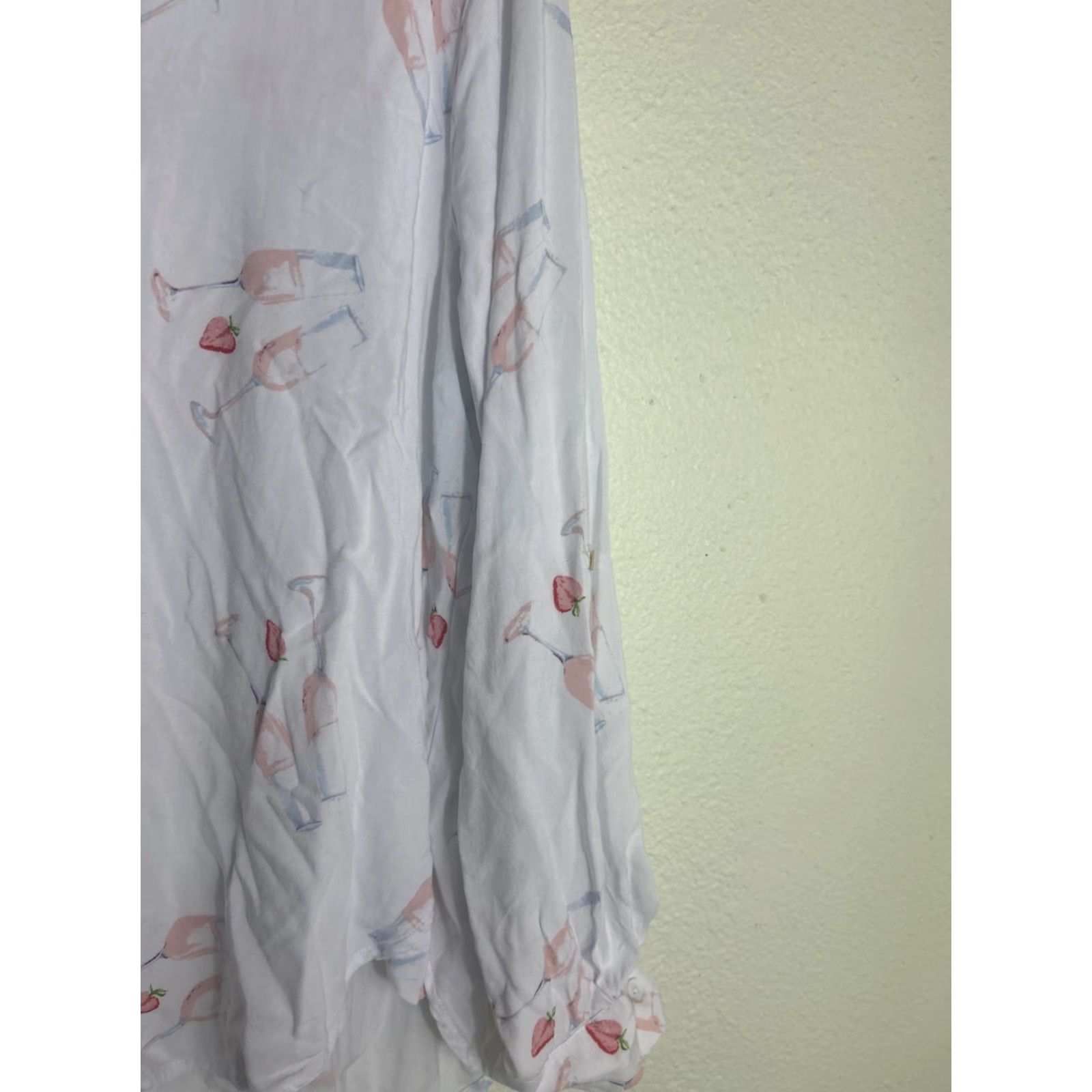 Vintage Jane And Delancey Womens Large Button-Up Shirt White Red Champagne Strawberries Size L / US 10 / IT 46 - 4 Thumbnail