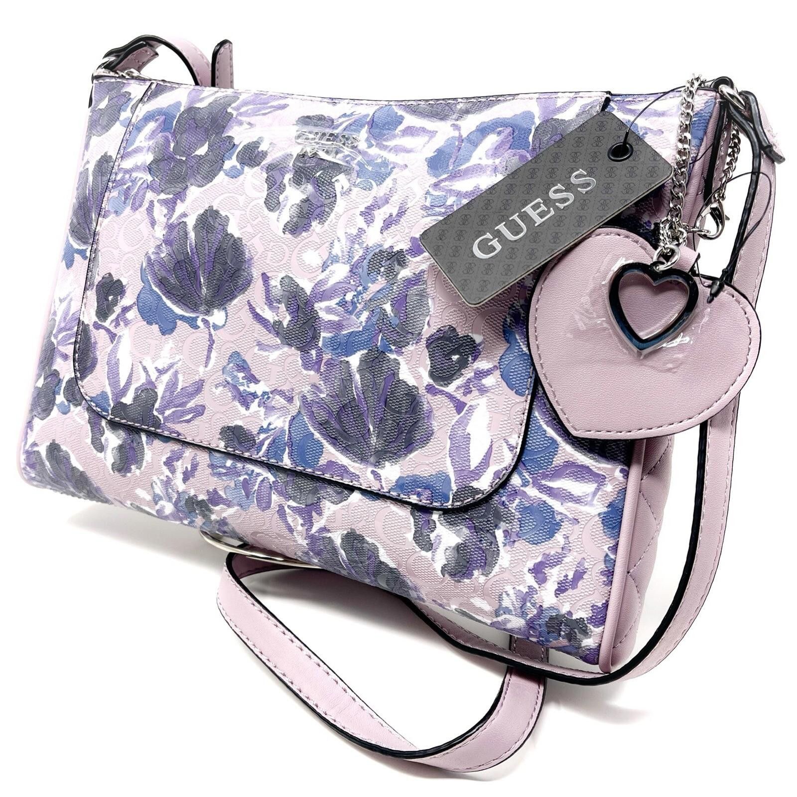 Guess Flowers Purple Shoulderbag Purse Crossbody Bag Charms, Women's