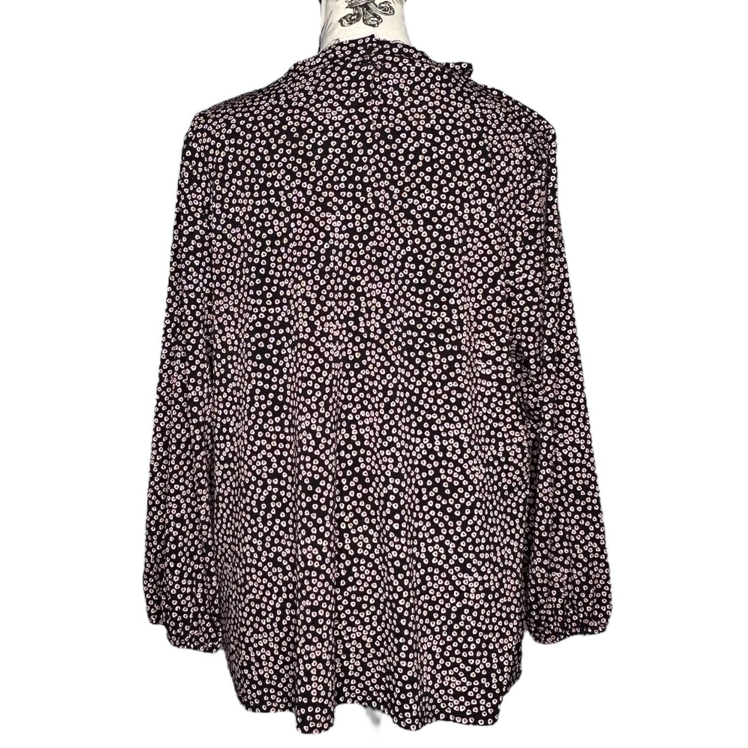 Adrianna Papell Moss Crepe Ruffle Neck 3/4 Sleeve Heart Patterned Top Size XL / US 12-14 / IT 48-50 - 5 Thumbnail