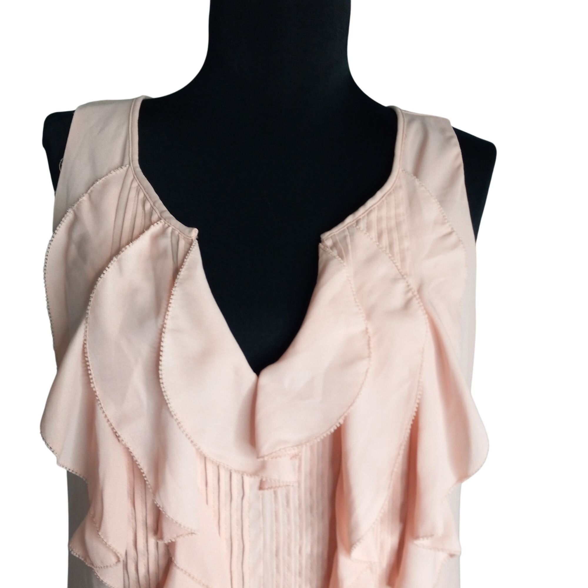 White House Black Market WHBM XS Blouse Top Ruffled Sleeveless Chiffon Pink Sheer Lin Size XS / US 0-2 / IT 36-38 - 5 Thumbnail