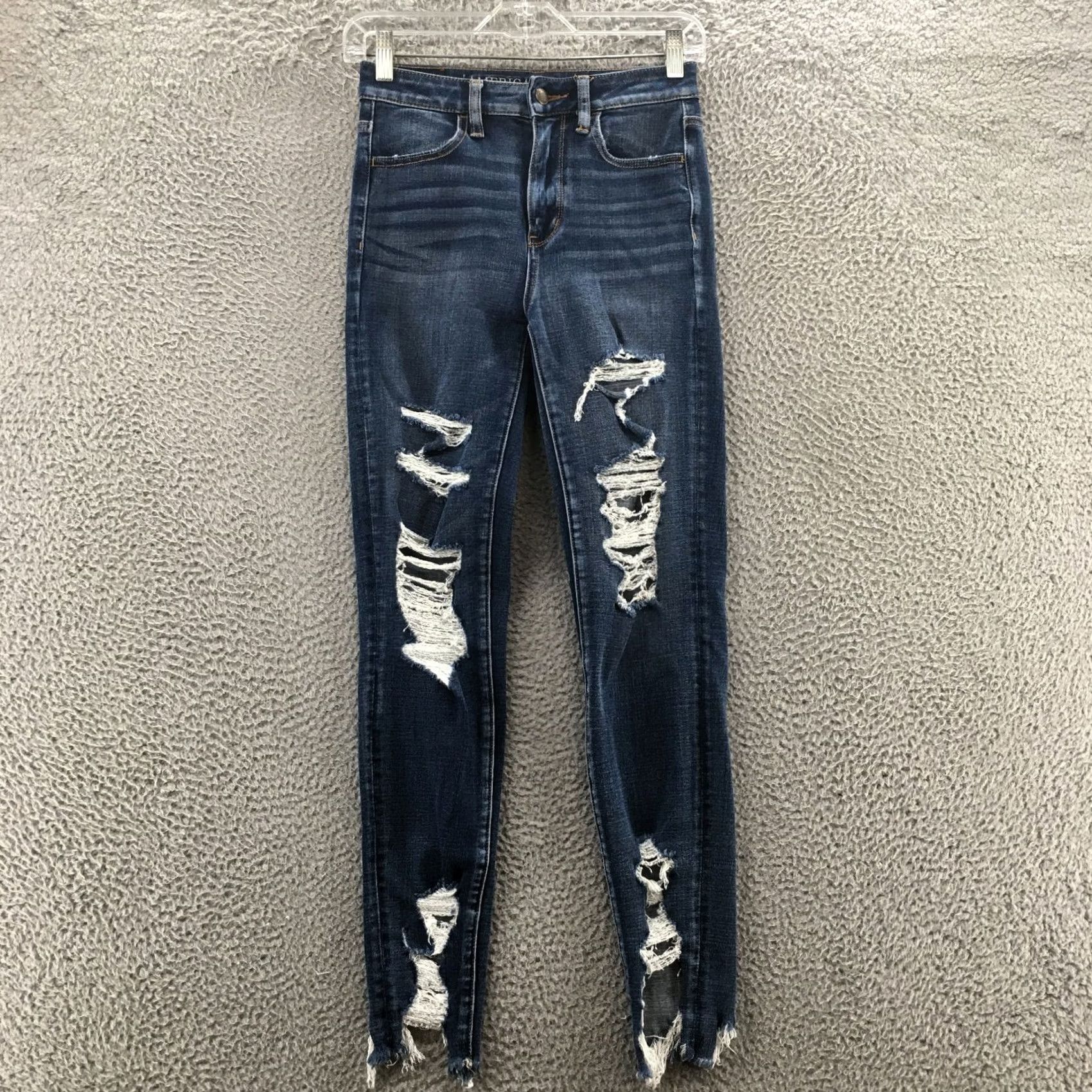 American Eagle Outfitters American Eagle Jegging Jeans Womens 2R Blue Denim Distressed Zip Trousers Pants Mid Rise 28 Inseam Girls Mens Womens Size 26" / US 2 / IT 38 - 2 Thumbnail