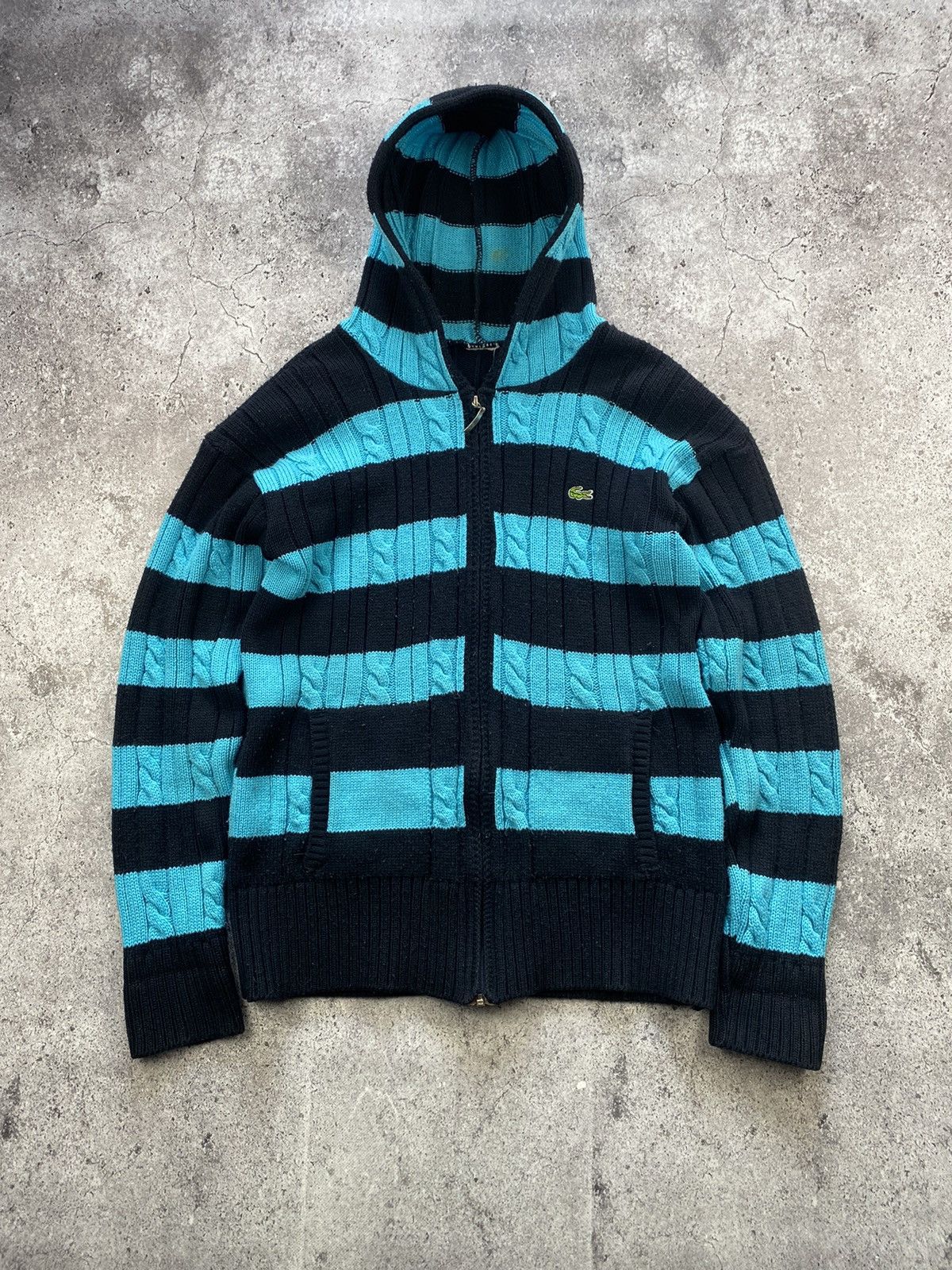 Lacoste × Vintage Vintage Lacoste knitted zip hoodie 90’s blue/black bootleg Size US L / EU 52-54 / 3 - 1 Thumbnail